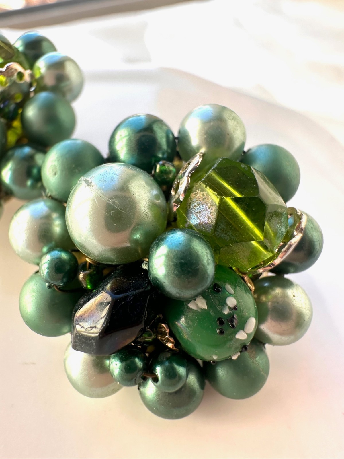 Vintage Green Tone JAPAN and Red Tone HONG KONG Beaded Clip On Earrings
