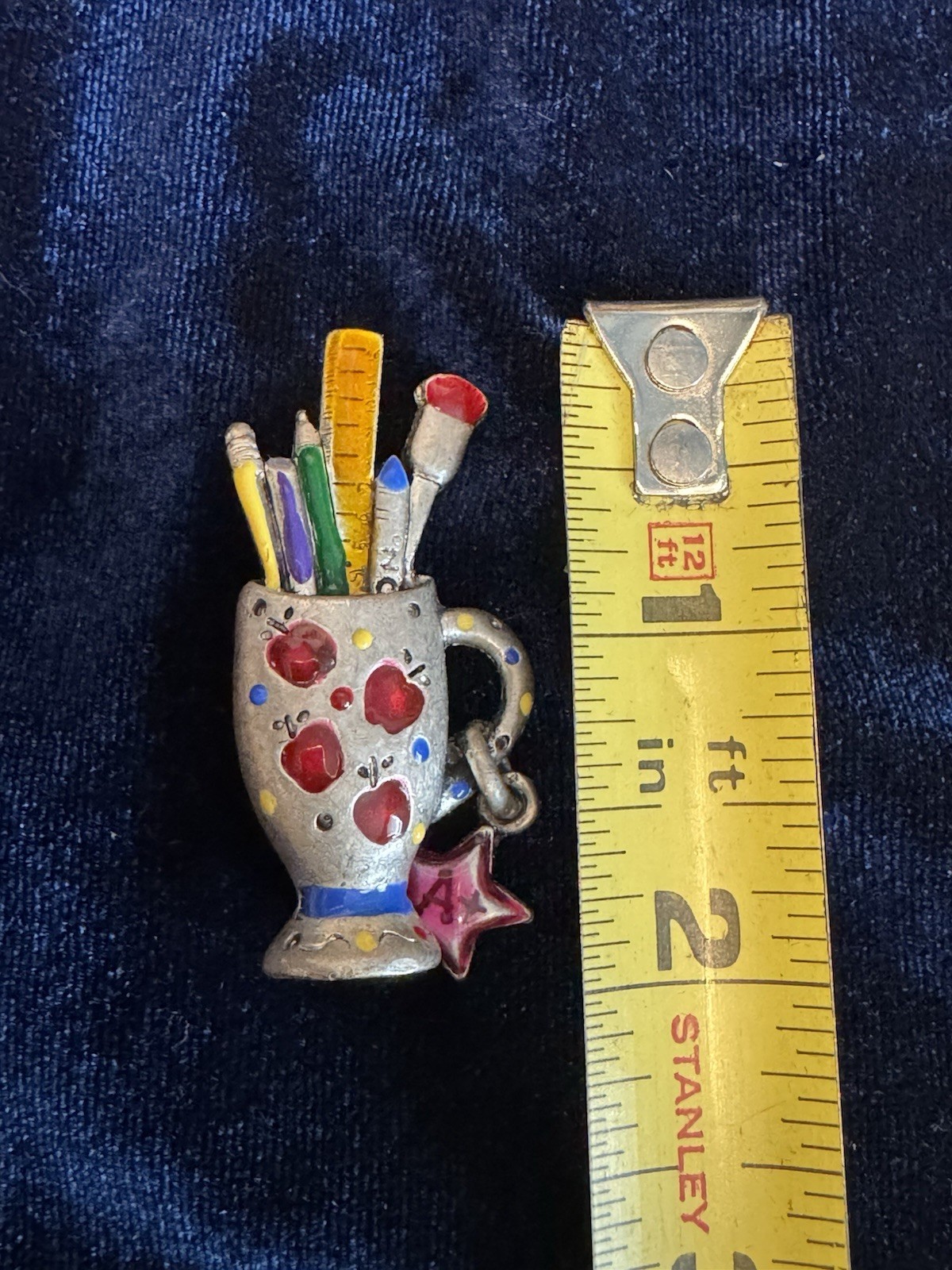 Vintage Tanya Creations Teacher Apple Mug Brooch Pin A+ Dangle Enamel TC