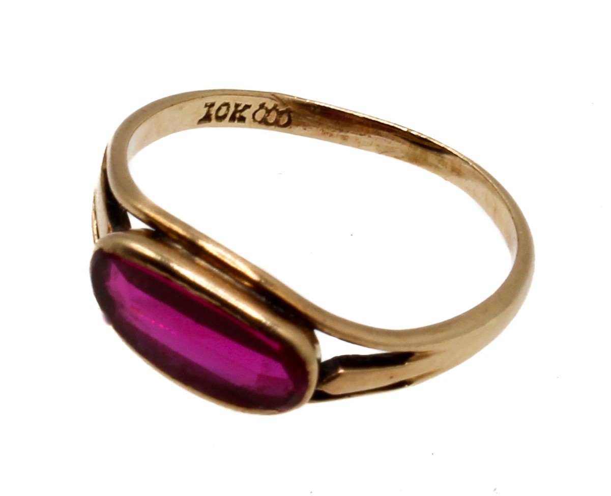 Antique Victorian 10K Rose Gold Ruby East-West Ring M.B. Bryant & Co NY Size 5.5