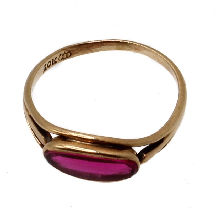 Antique Victorian 10K Rose Gold Ruby East-West Ring M.B. Bryant & Co NY Size 5.5