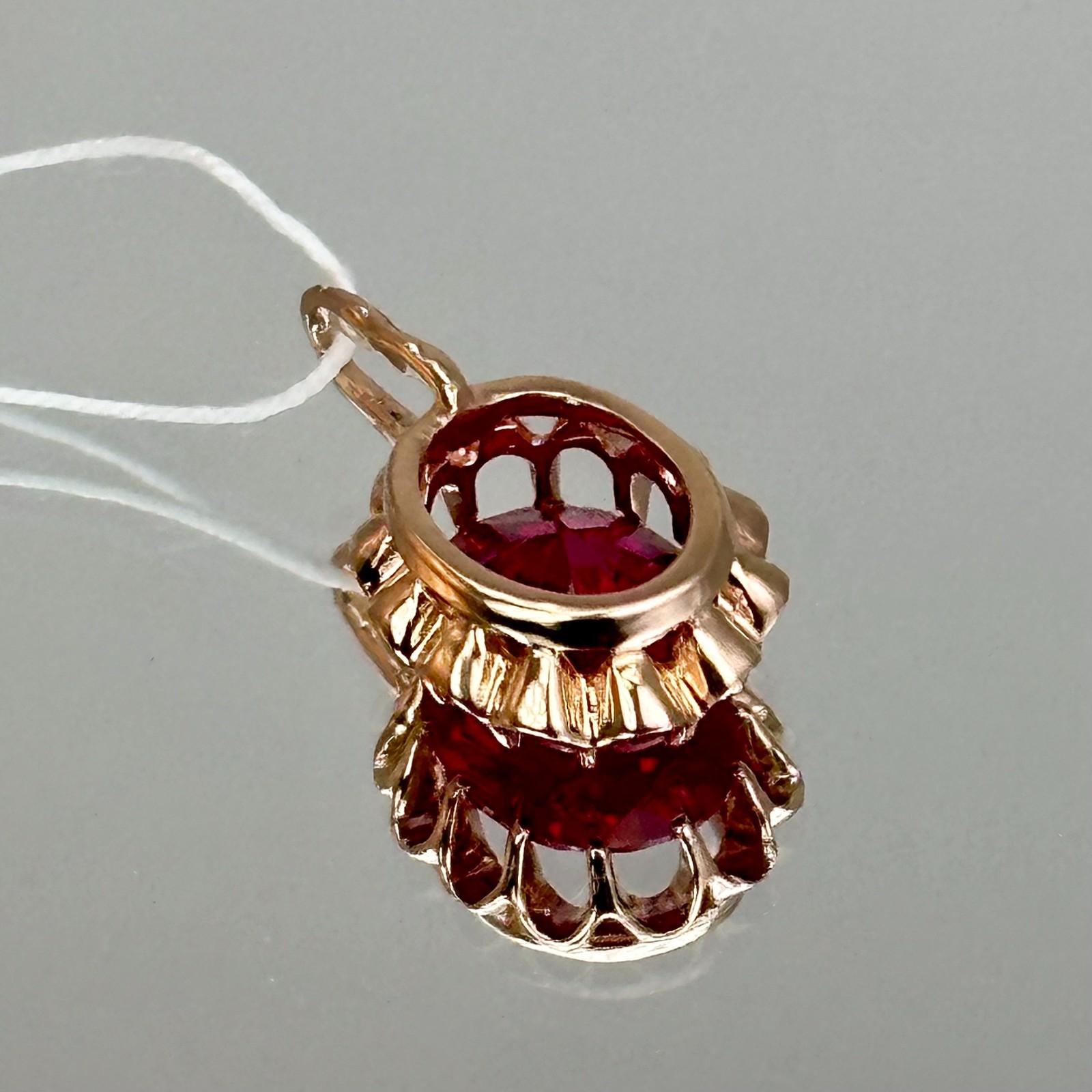 USSR Vintage Original Rose Gold Ruby (lab. made) Pendant 583 14K 2,12 g. Ukraine