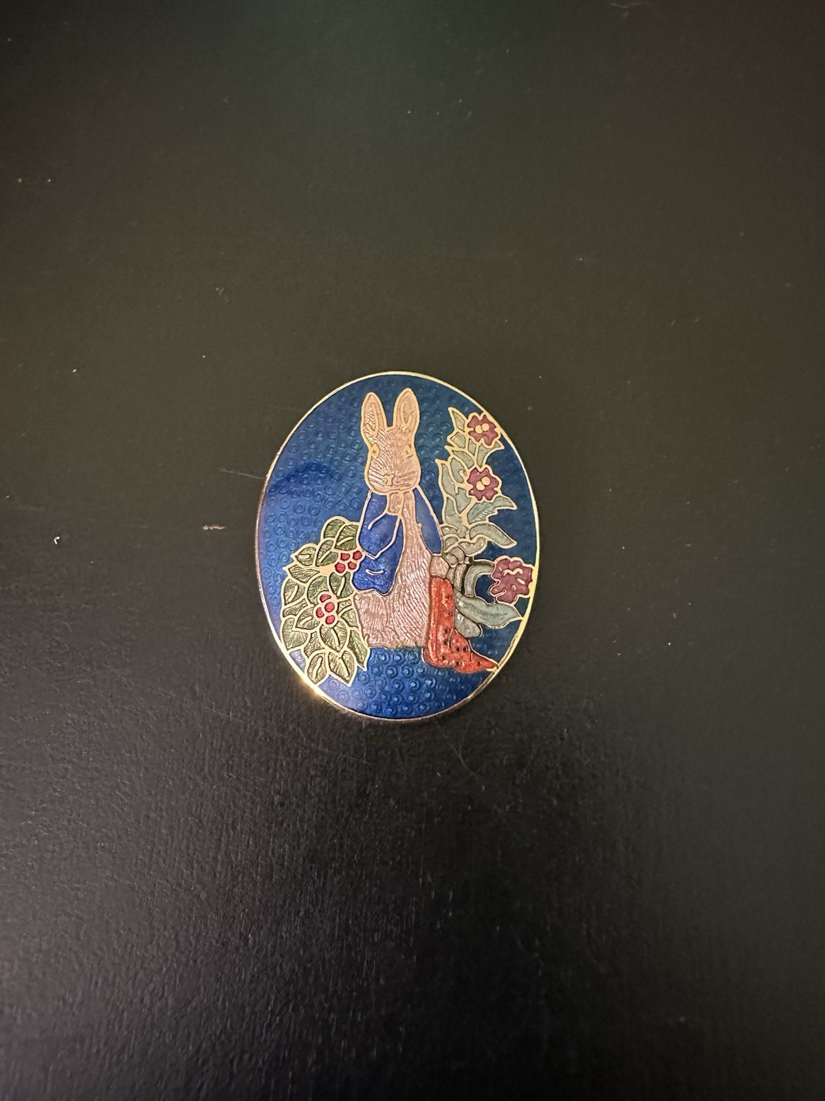 Vintage Enamel Peter Rabbit Oval Brooch Pin Gold Tone Bunny FW & CO 1992