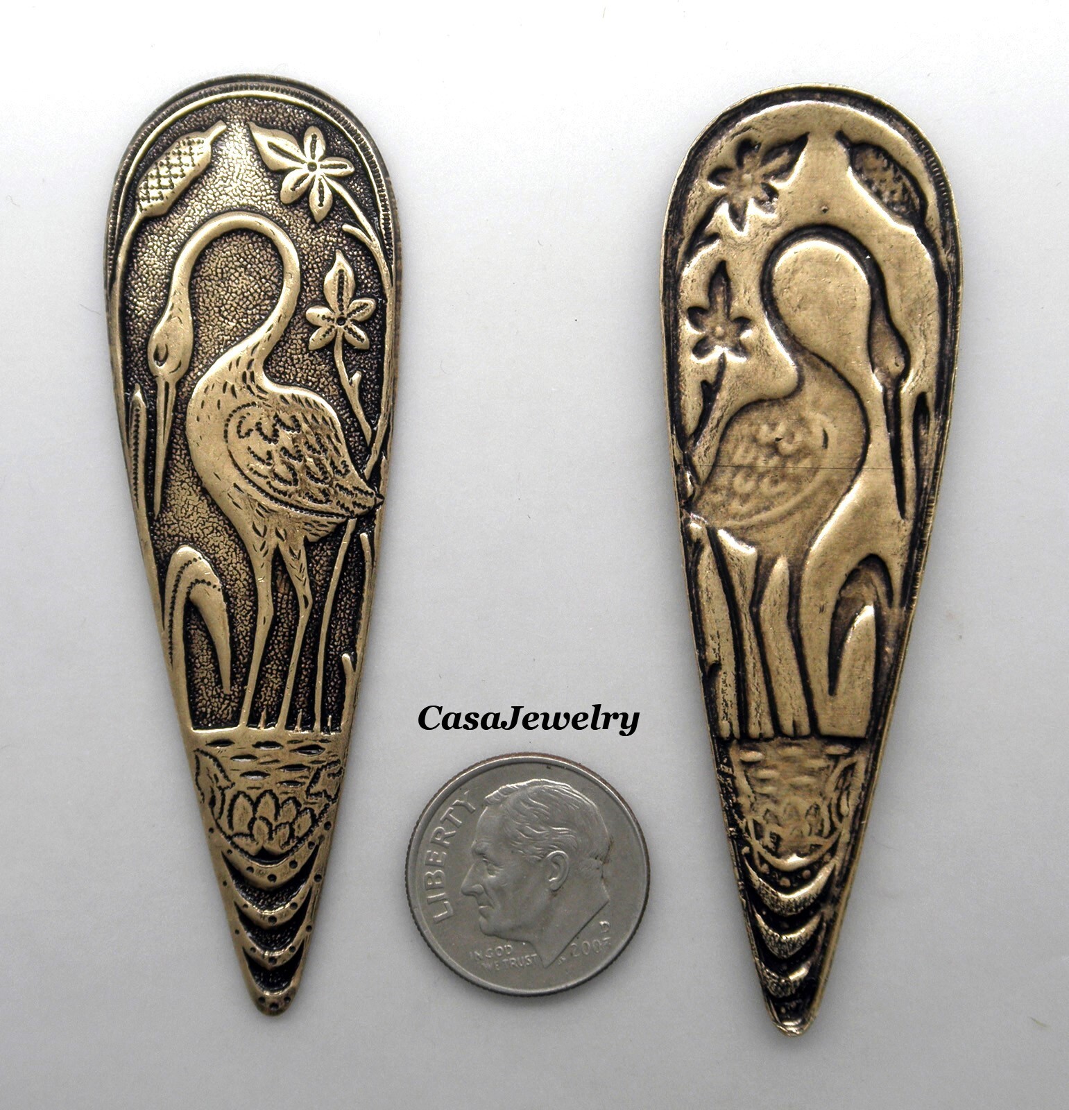 #5028 ANTIQUED GOLD REVERSE TEARDROP CRANE SCENE COMPONENT – 2 pcs