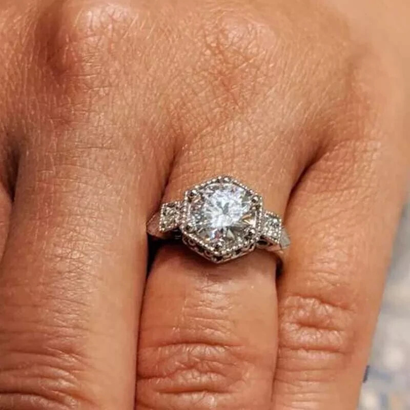 Art Deco Vintage VVS1 Lab Created Diamond 14K White Gold Finish Engagement Ring