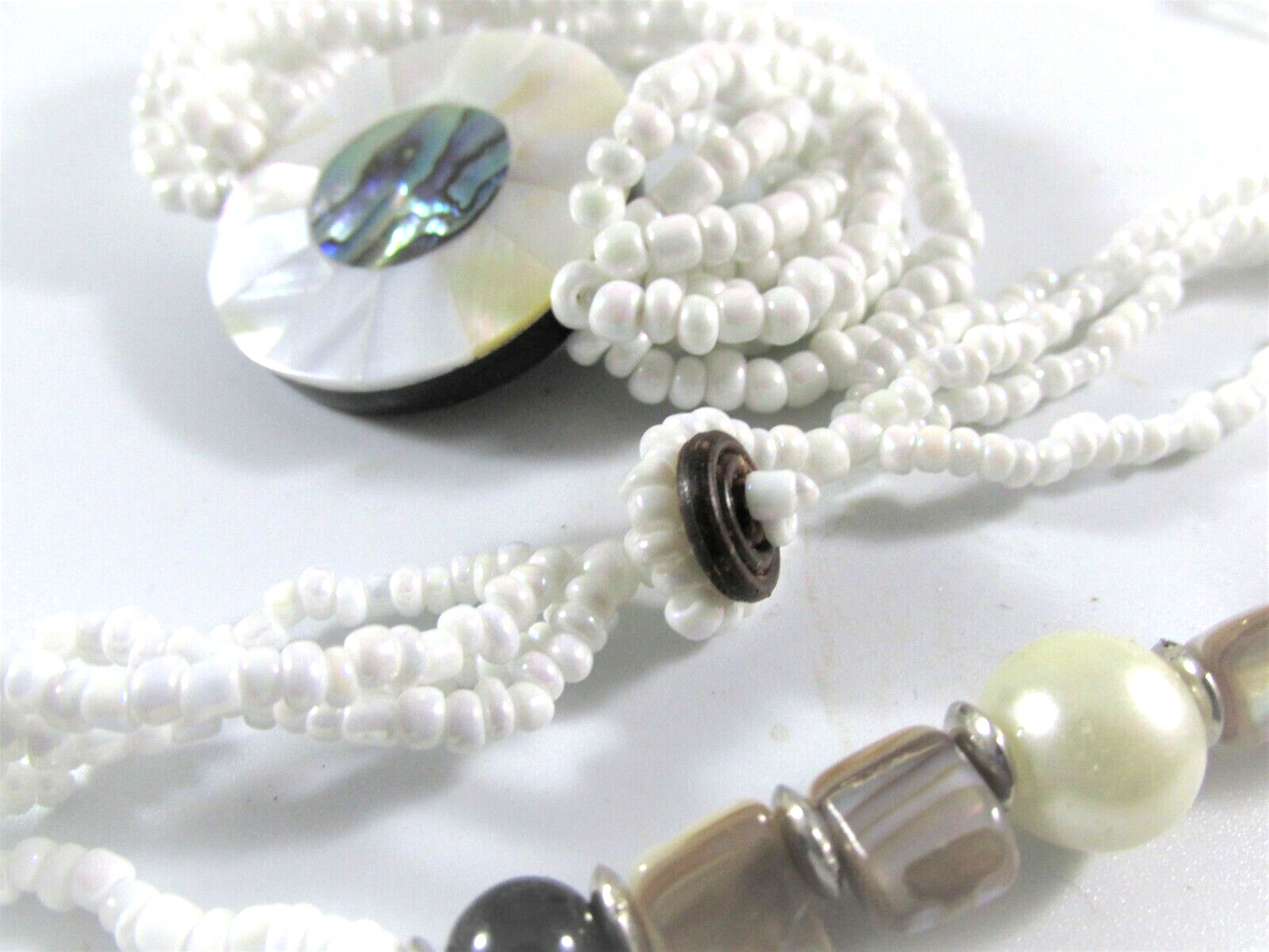 White Seed Beaded Mop/ abalone Necklace Bracelet Set