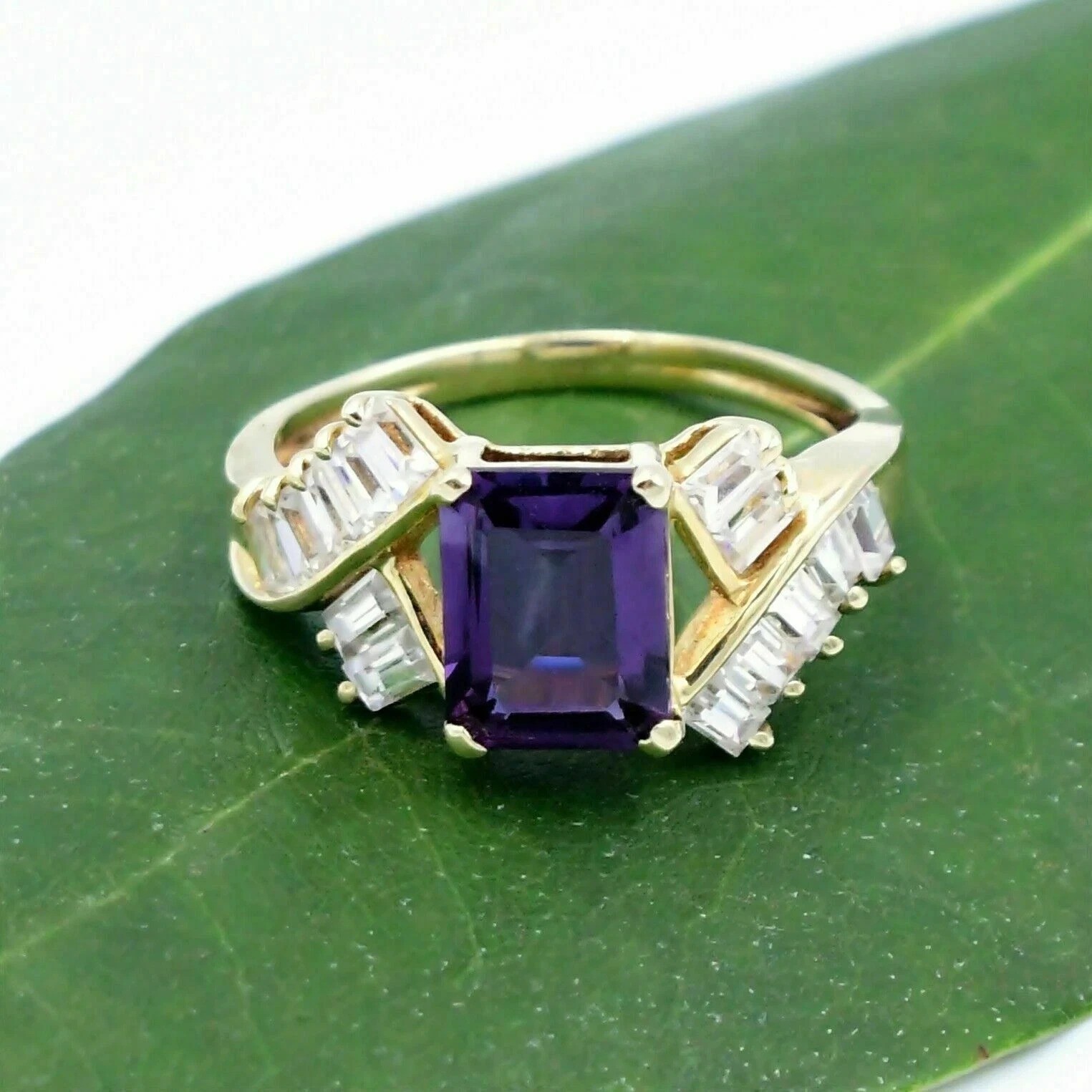 3Ct Emerald Cut Lab Created Sapphire Diamond Engagement 14K Yellow Gold FN Ring