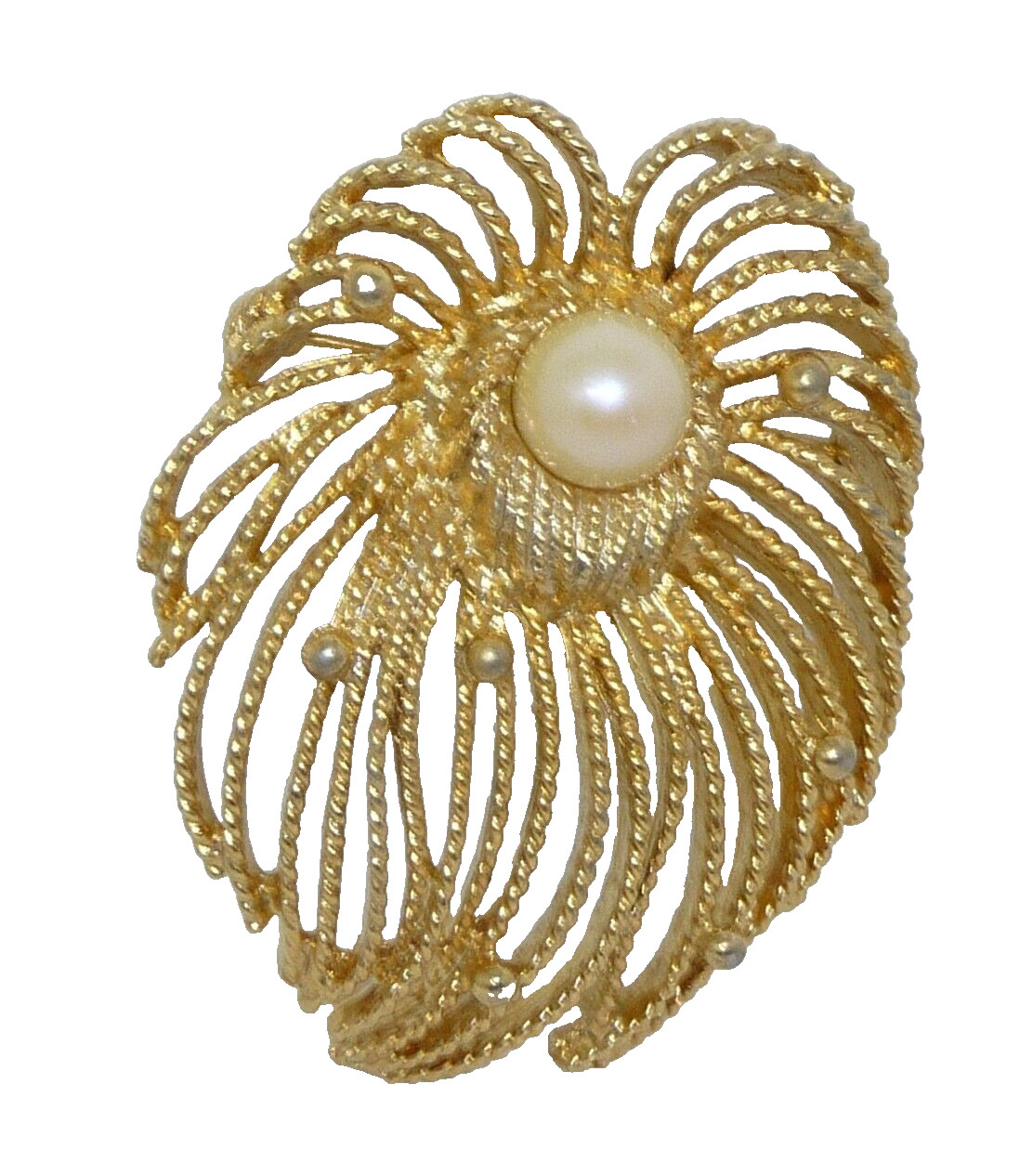 CAROLINE Emmons Waterfall Floral Brooch Pin Gold Tone Faux Pearl USA Seller