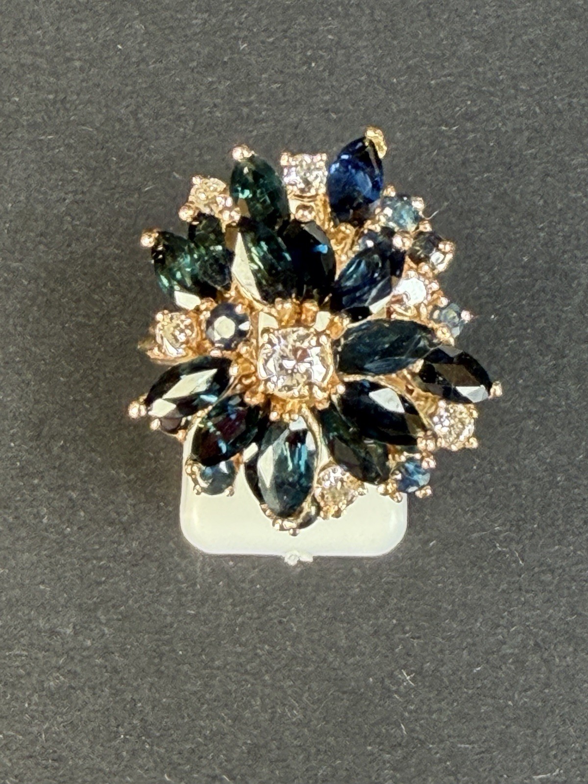 Antique 14k Yellow Gold Multiple Sapphire and Diamond Cluster Ring Size 8