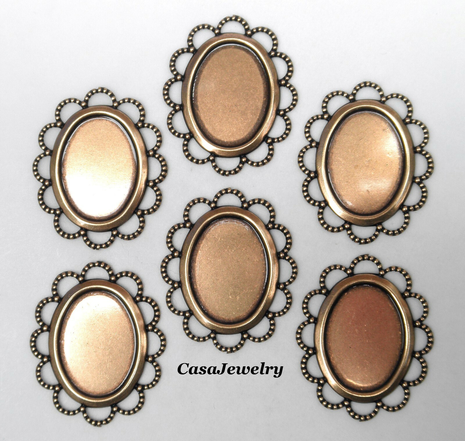 #3051 ANTIQUED GOLD FLAT LACE BORDERED 18×13 BEZEL – 6 Pc Lot