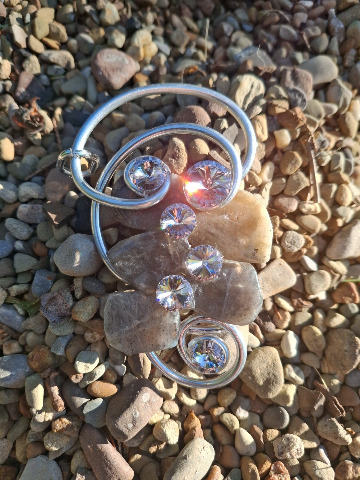Jeff Lieb Mixed Media Modernist Abstract Swarovski Crystal Moonstone Pendant 4″