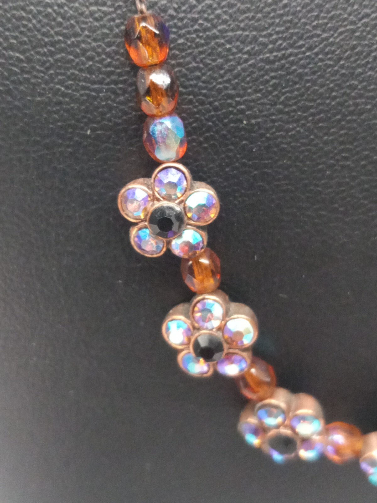1928 Brand Coppertone AB Rhinestones Flower Design Necklace