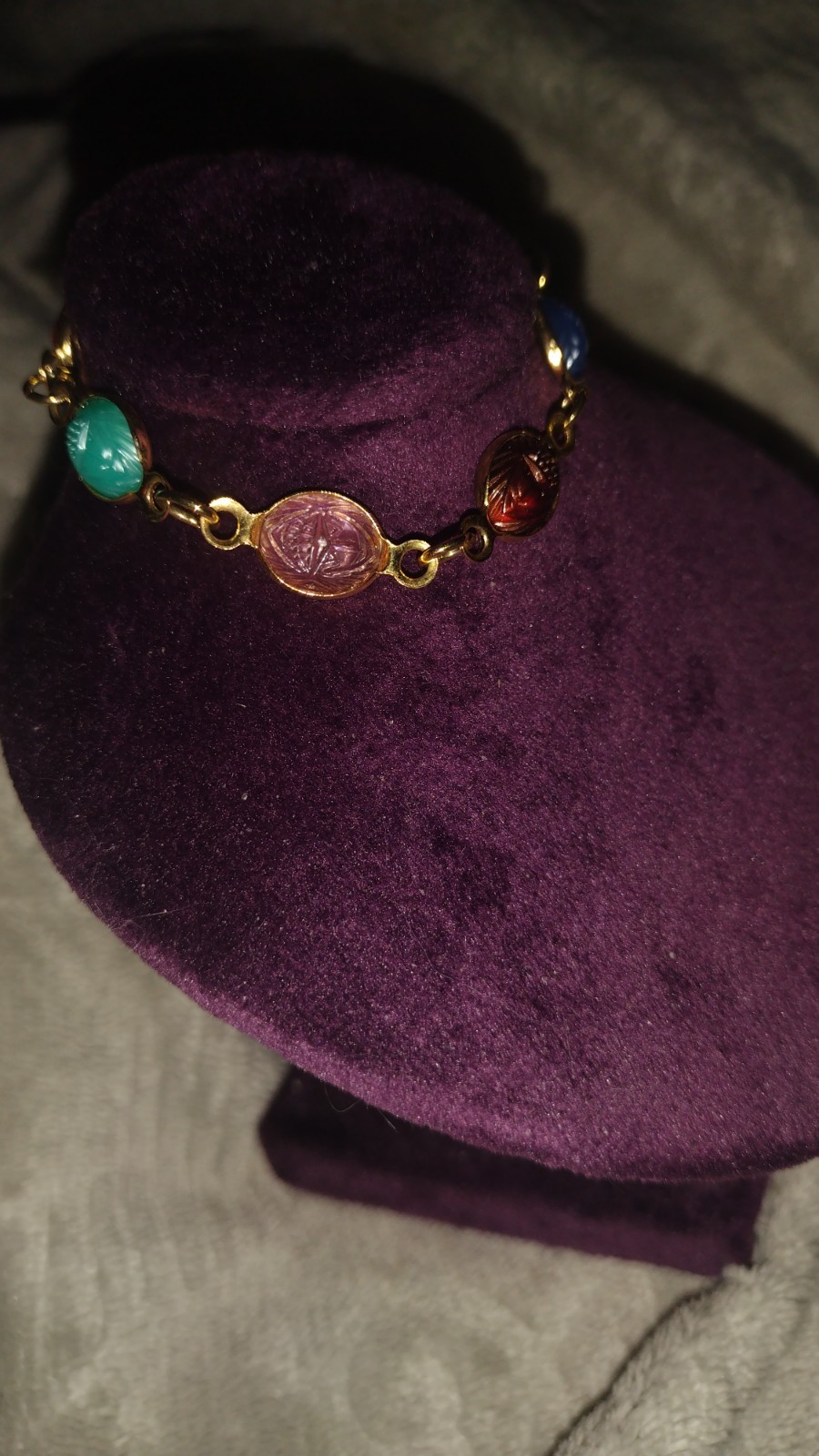 Vintage Tricolor Scarab Bracelet With Gold Plated Hardware Highly Collectible