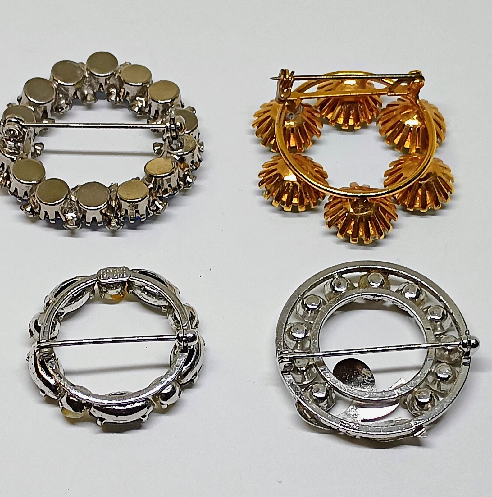 Vintage Lot 4 Brooches Pins Sterling Silver Blue Rhinestones Rivoli Crystals