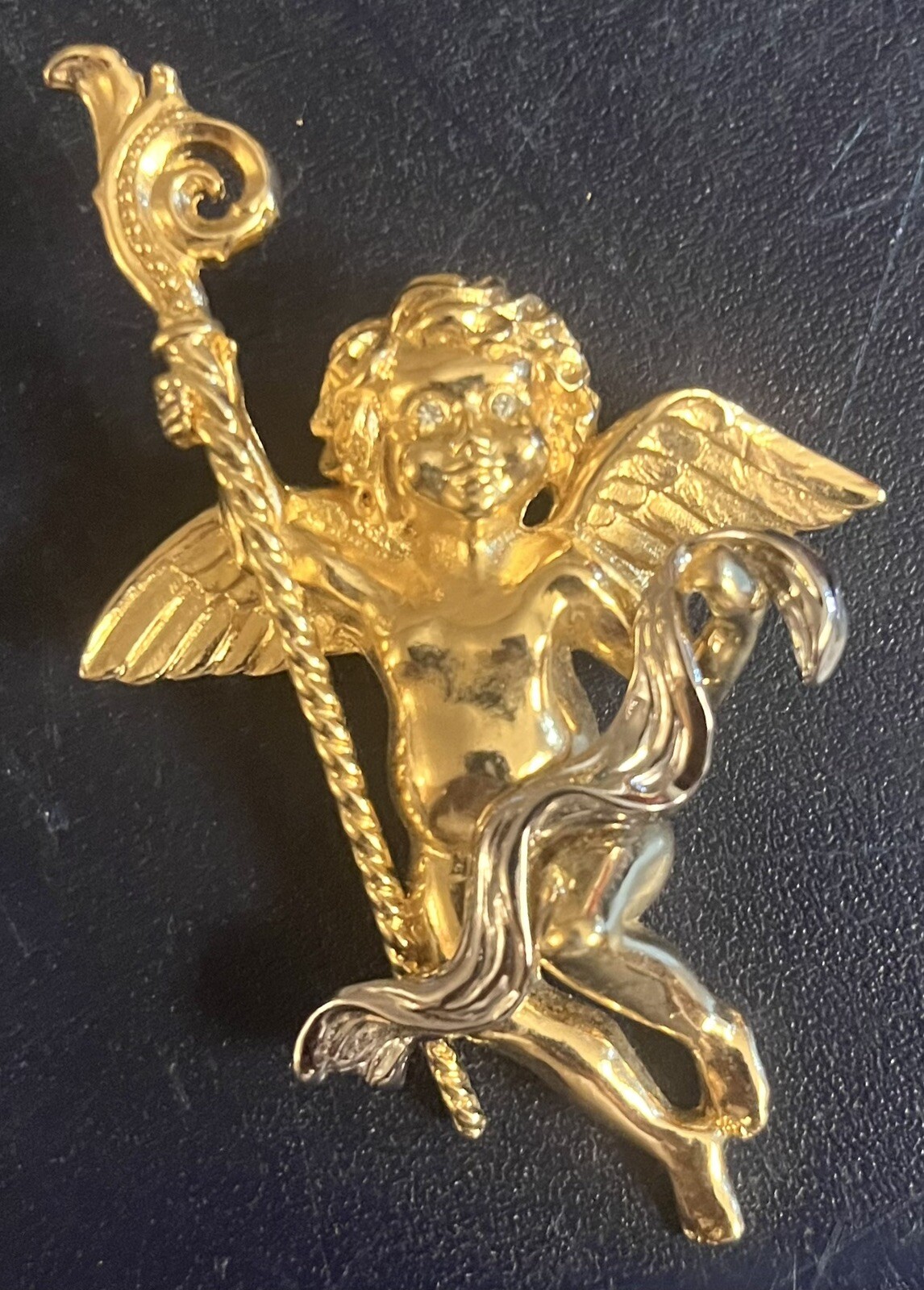Giovanni Torlonia Vintage Angel Pin Brooch Pendant Cupid Gold RARE Signed