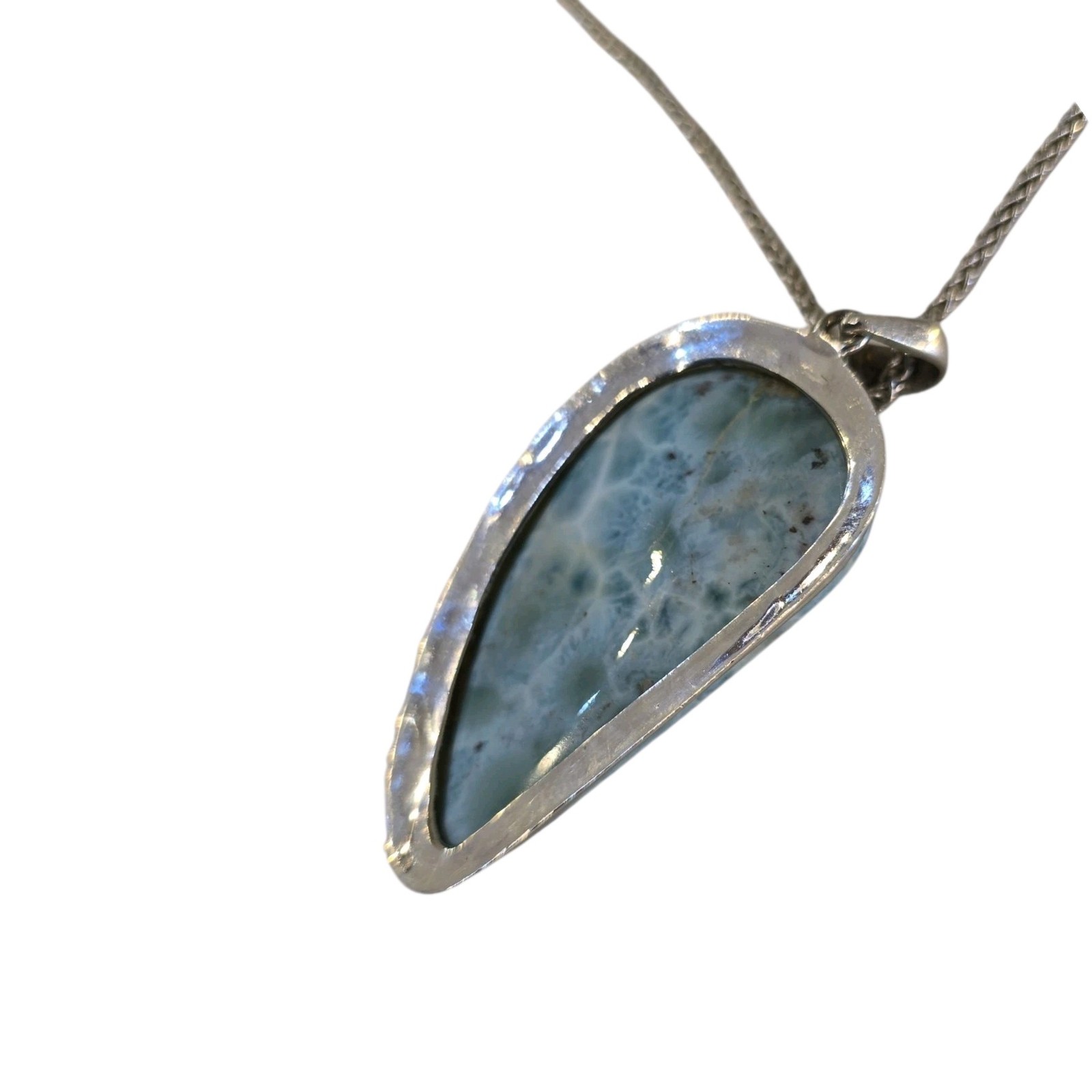 Larimar Pectolite Pendant Necklace Sterling Silver Art G Ito AGI 55g Heavy 23″