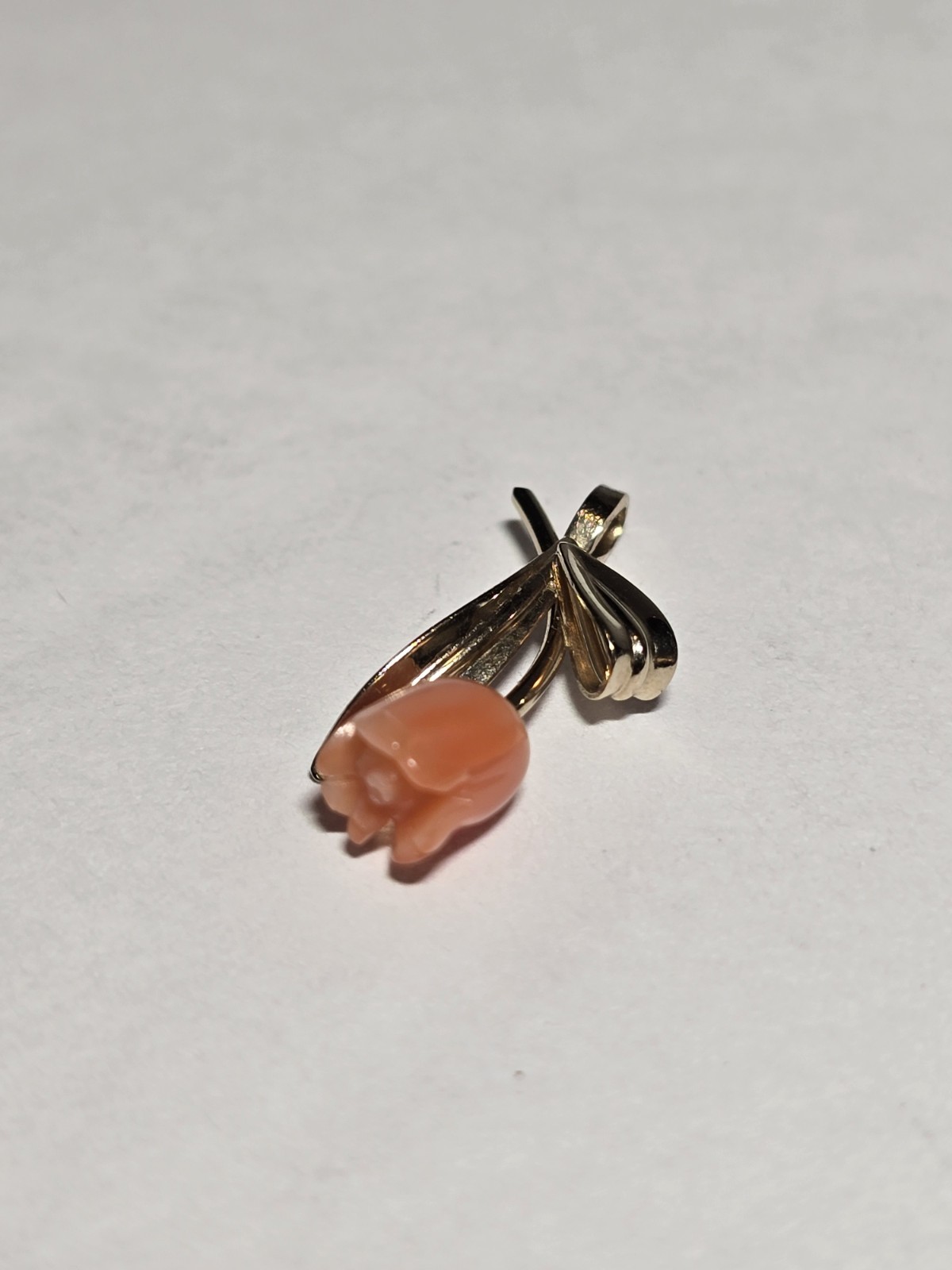Vintage 14K Yellow Gold Plated Peach Coral Tulip Flower Dangle Pendant 14KGE