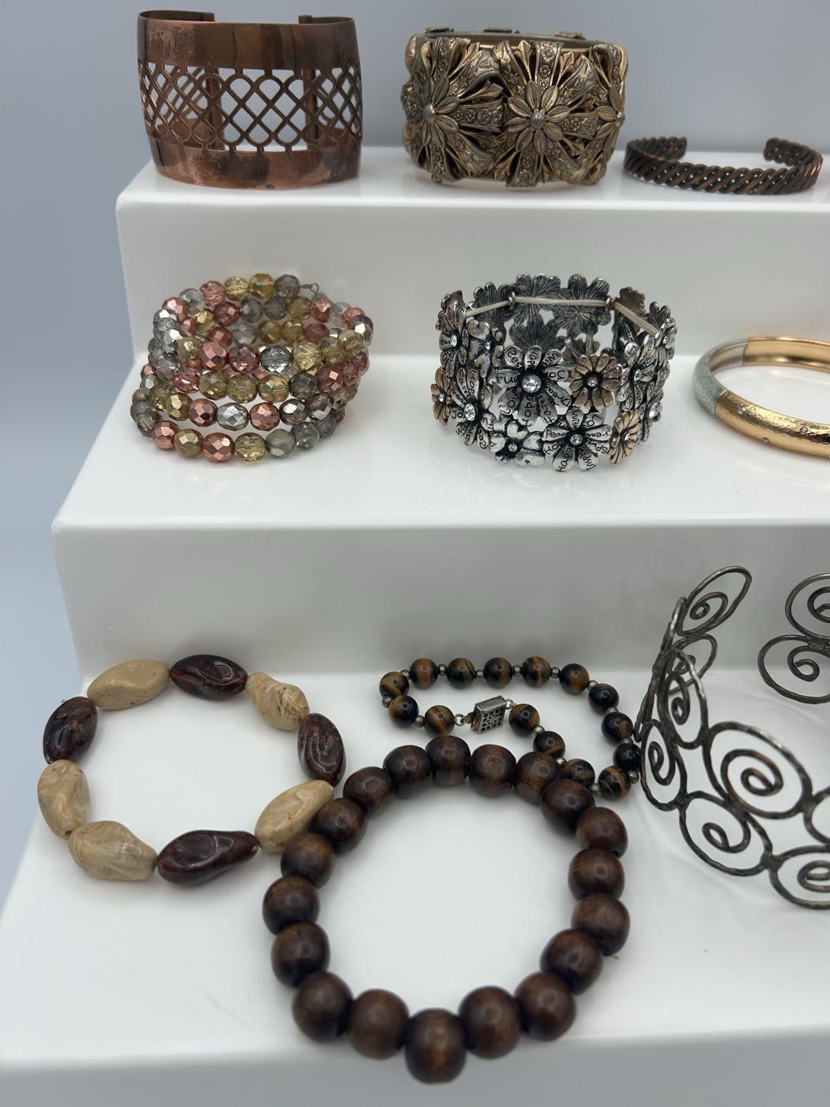 Vintage Costume Fashion Chunky Bracelets Lot Of 14 Cuff Bangle Wrap Beaded