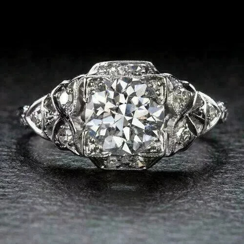 Art Deco 3.49Ct Round Cut Lab Created Diamond 14K White Gold FN Engagement Ring