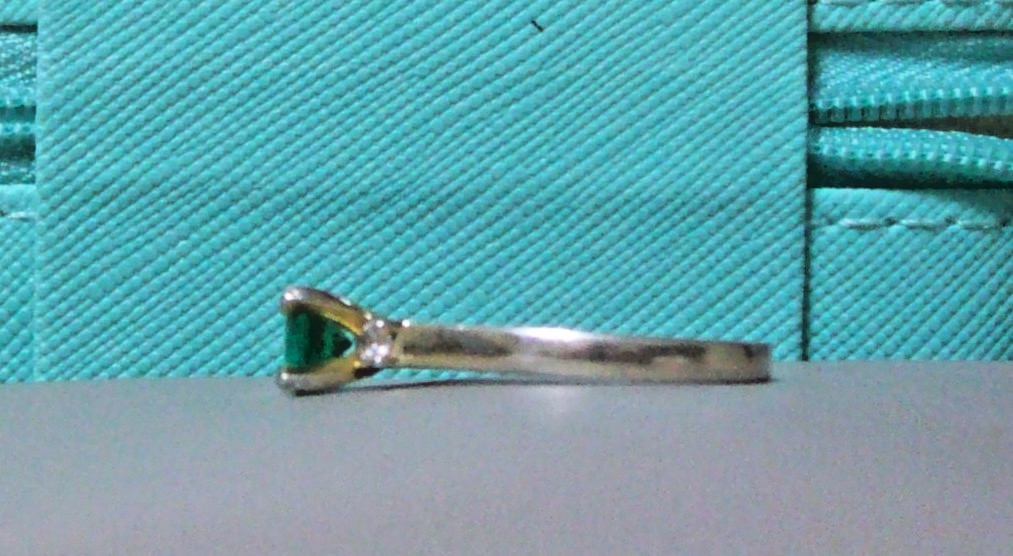 Vintage 14kt Gold Plated 925 Sterling Silver Emerald Solitaire and CZ Ring