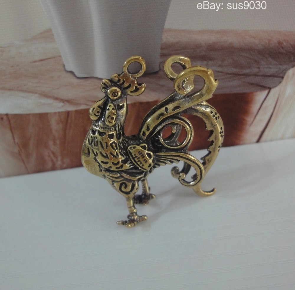 Solid Brass Copper Rooster Animal Figurine Statue Pendant