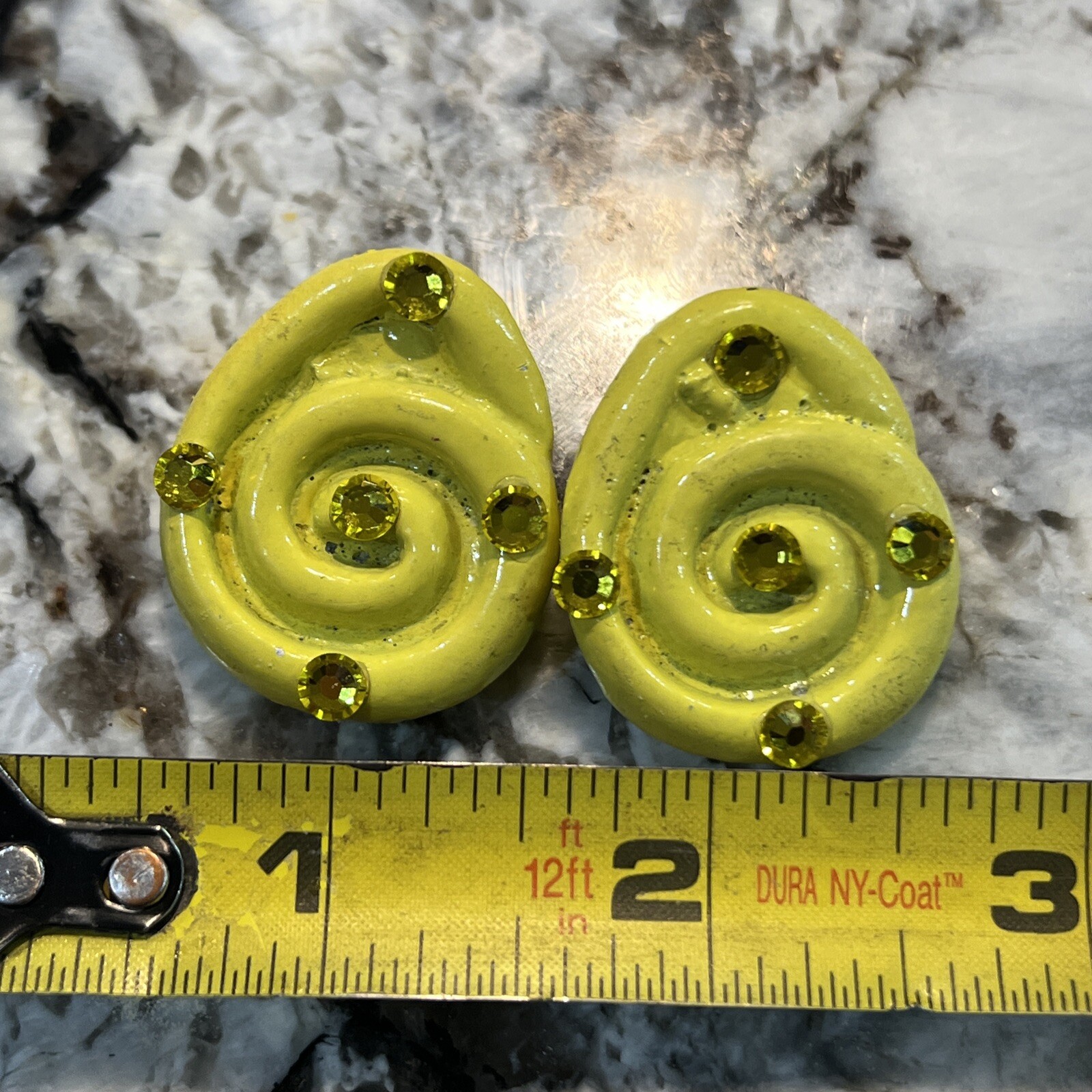 Jeff lieb Vintage Yellow Rhinestone Clip On Earrings Marked