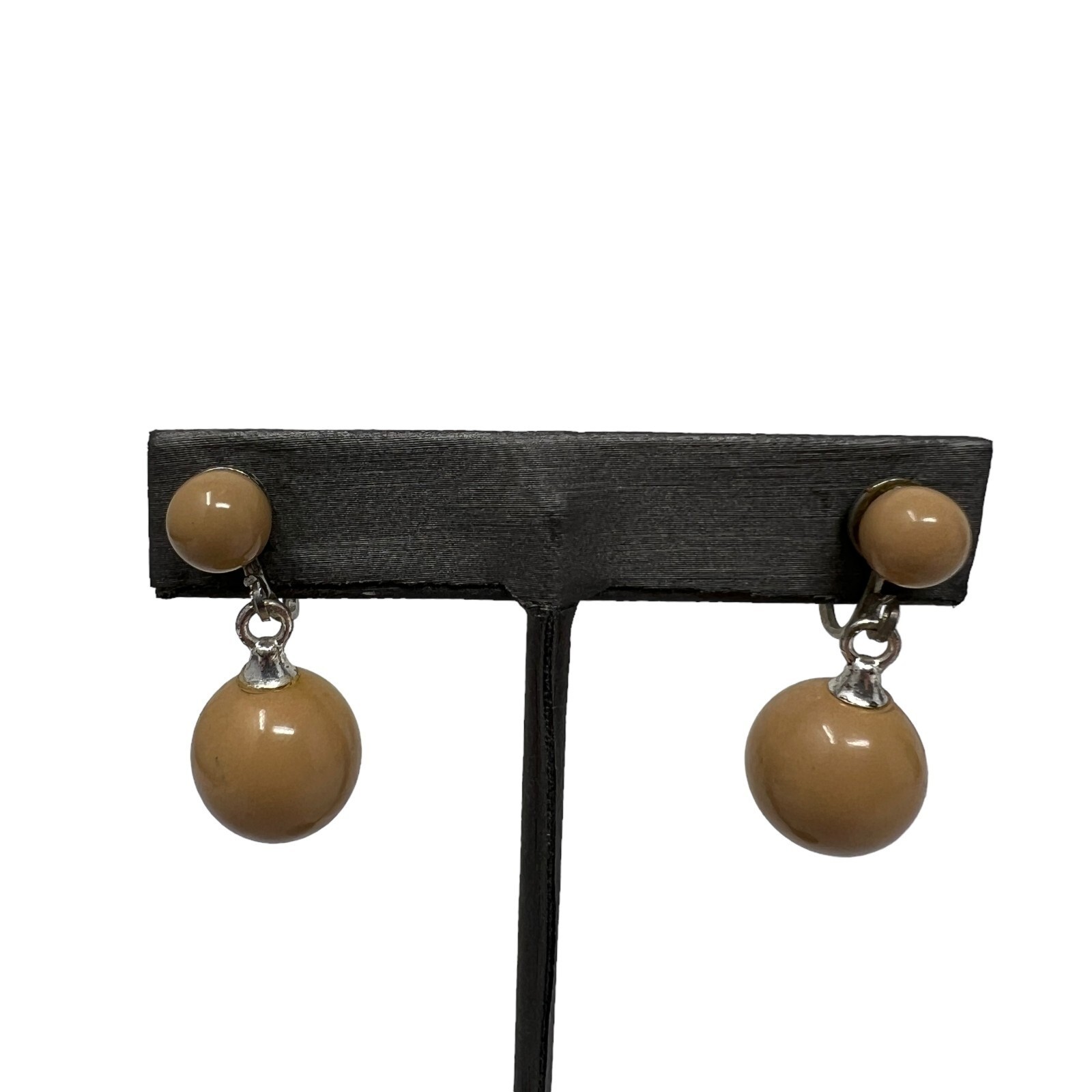 Vintage Screw Back Bead Drop Earrings Tan Brown Dangle