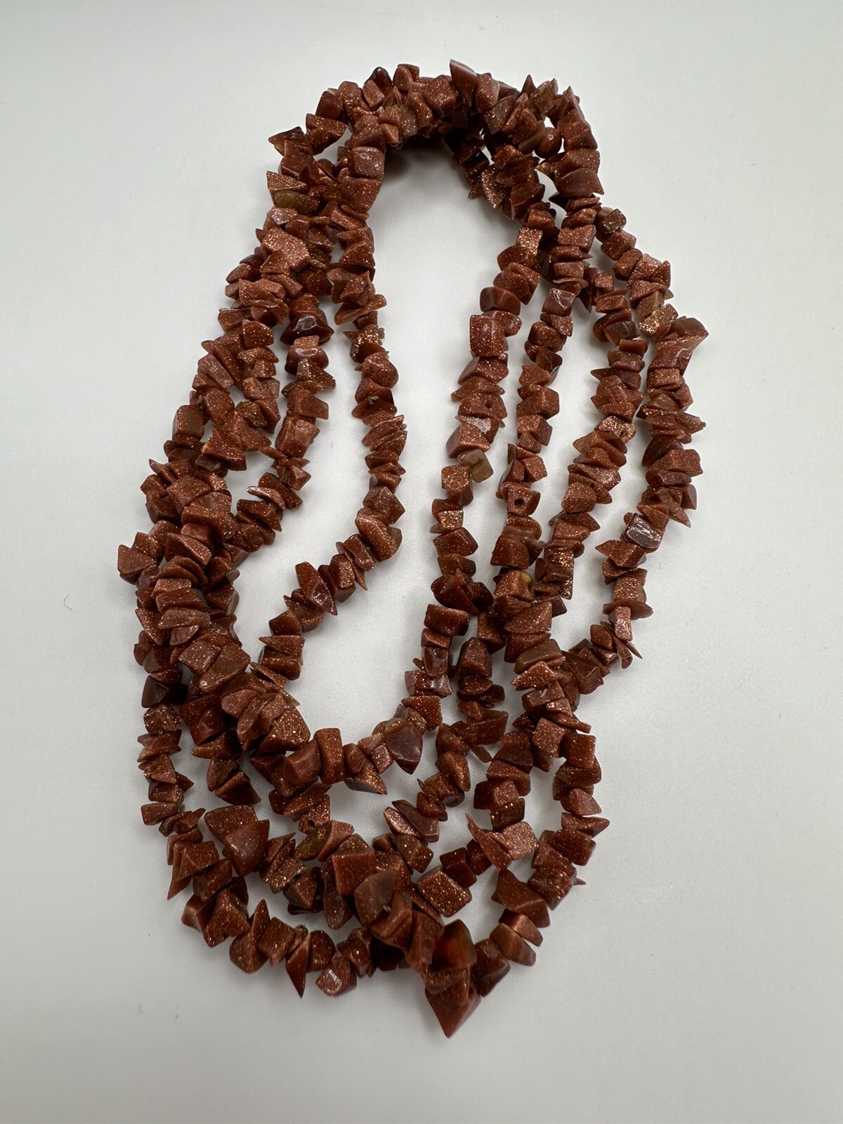 Beautiful Sparkly Orange Gold Stone Gemstone Necklace 34” Long No Clasp