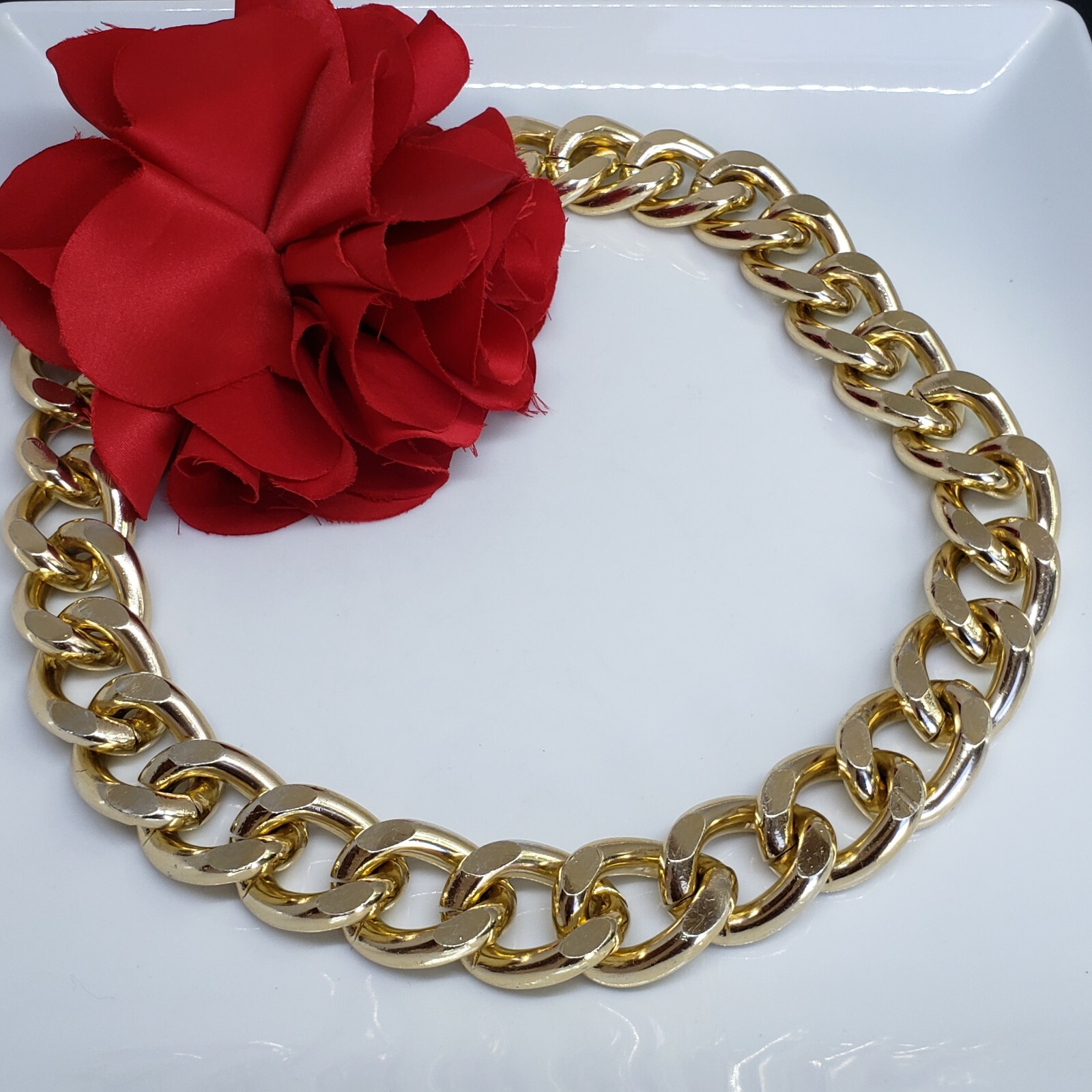 Trendy Gold Link Thick Choker Statement Necklace Chic Collar Runway Chain