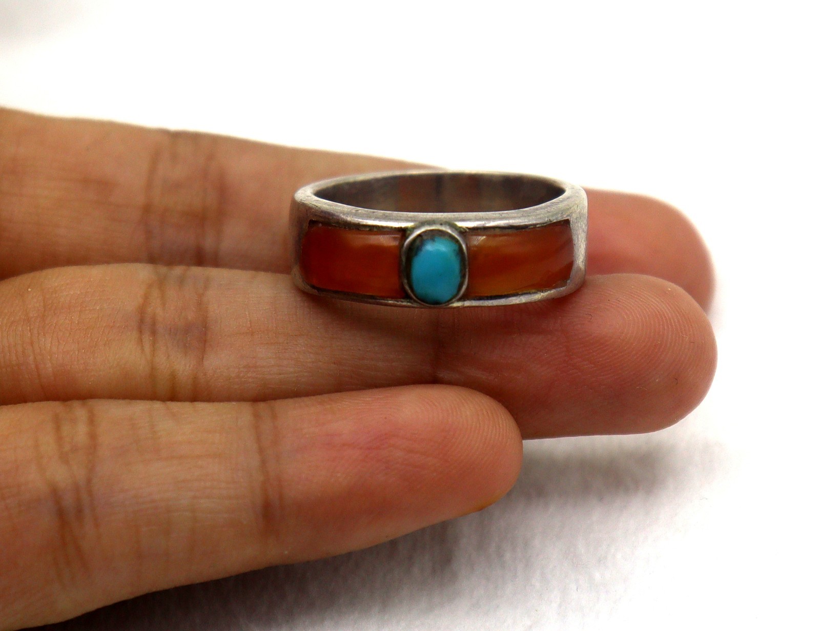 6.610 Grams 925 Sterling Silver Ring Natural Turquoise & Agate Gem US SZ 9.25