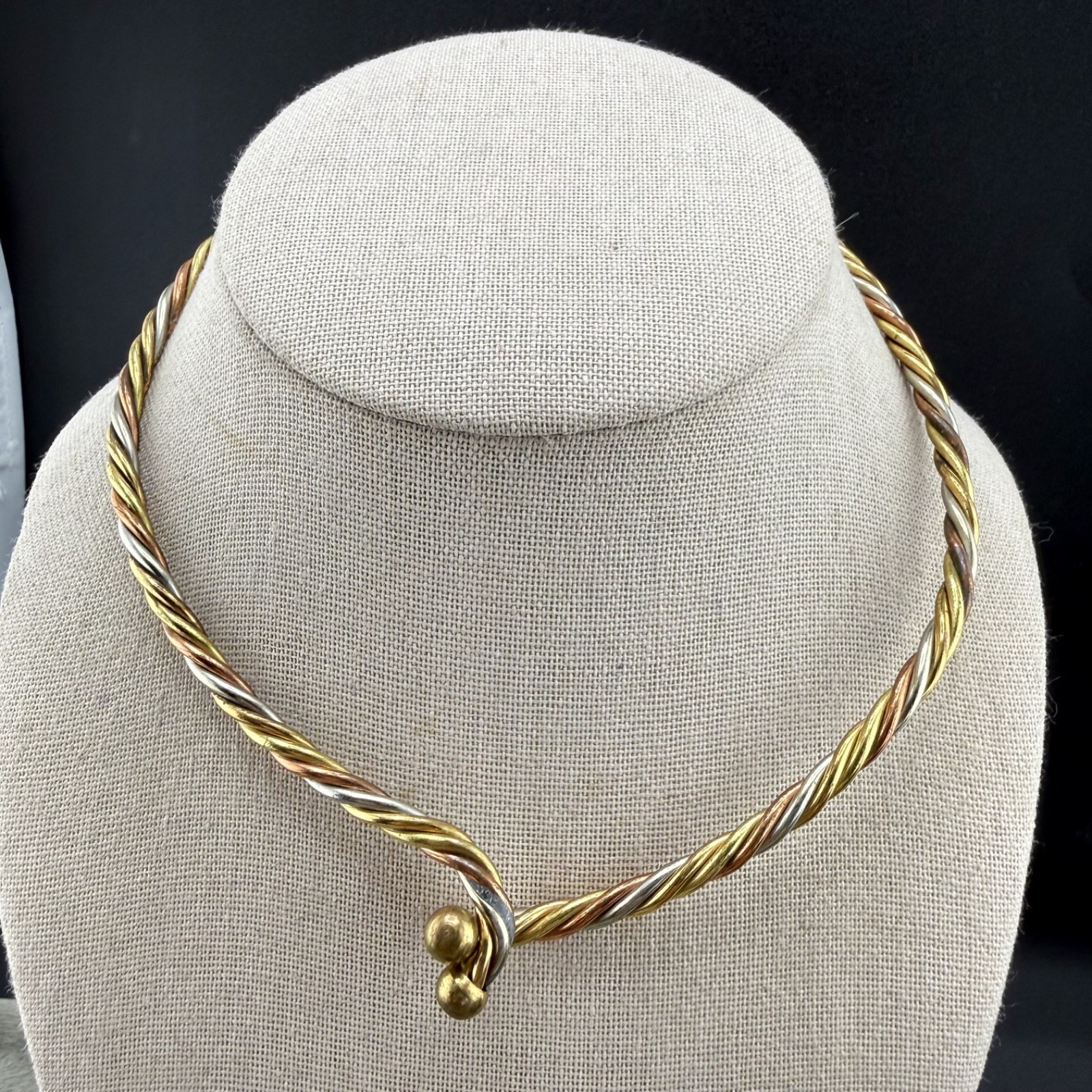 Vintage Choker Necklace Twisted Multi Tone Wire 16”