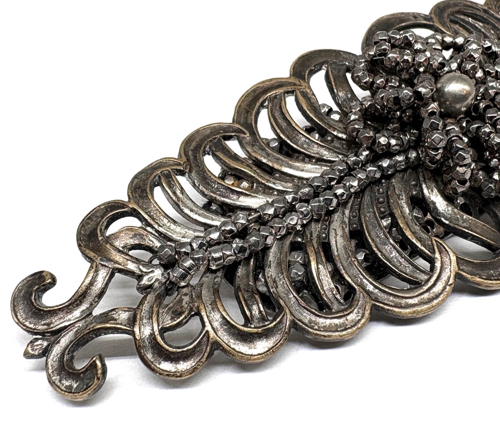 Unusual BIG Antique FRENCH? CUT STEEL & SILVER TONE FERN Brooch 1920s 1930s