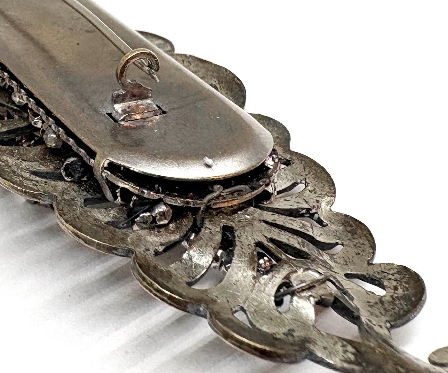 Unusual BIG Antique FRENCH? CUT STEEL & SILVER TONE FERN Brooch 1920s 1930s