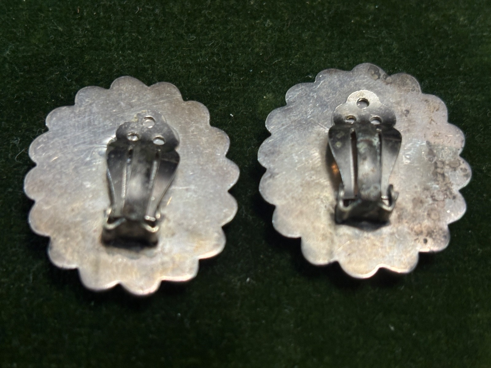 Vintage Mexico Turquoise 925 Silver EARRINGS Clip Back Ovals Bead & Rope Trim