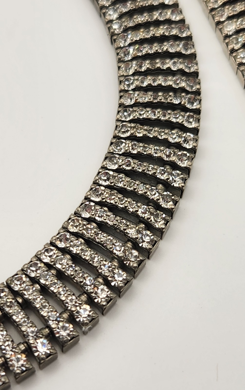 Vintage Rhinestone Choker Necklace Bracelet Set Clear Crystal Collar Bridal 16″