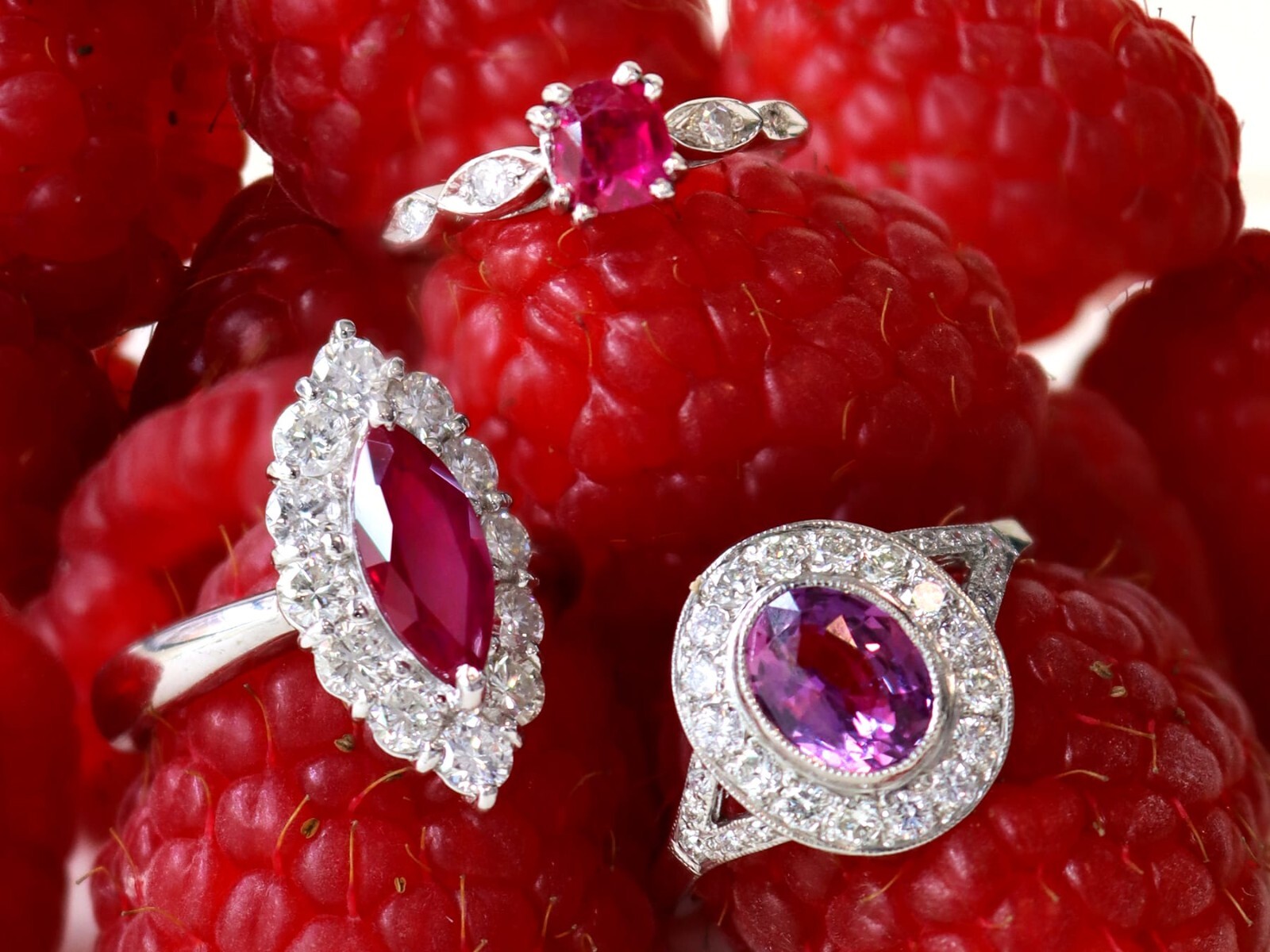 Vintage 1.88Ct Pink Sapphire Diamond and Platinum Dress Ring