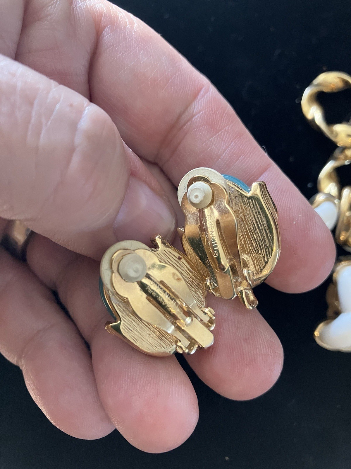 3 Pr Vtg Givenchy Clip On Earrings Chunky Doorknockers Cabochon X’s Signed