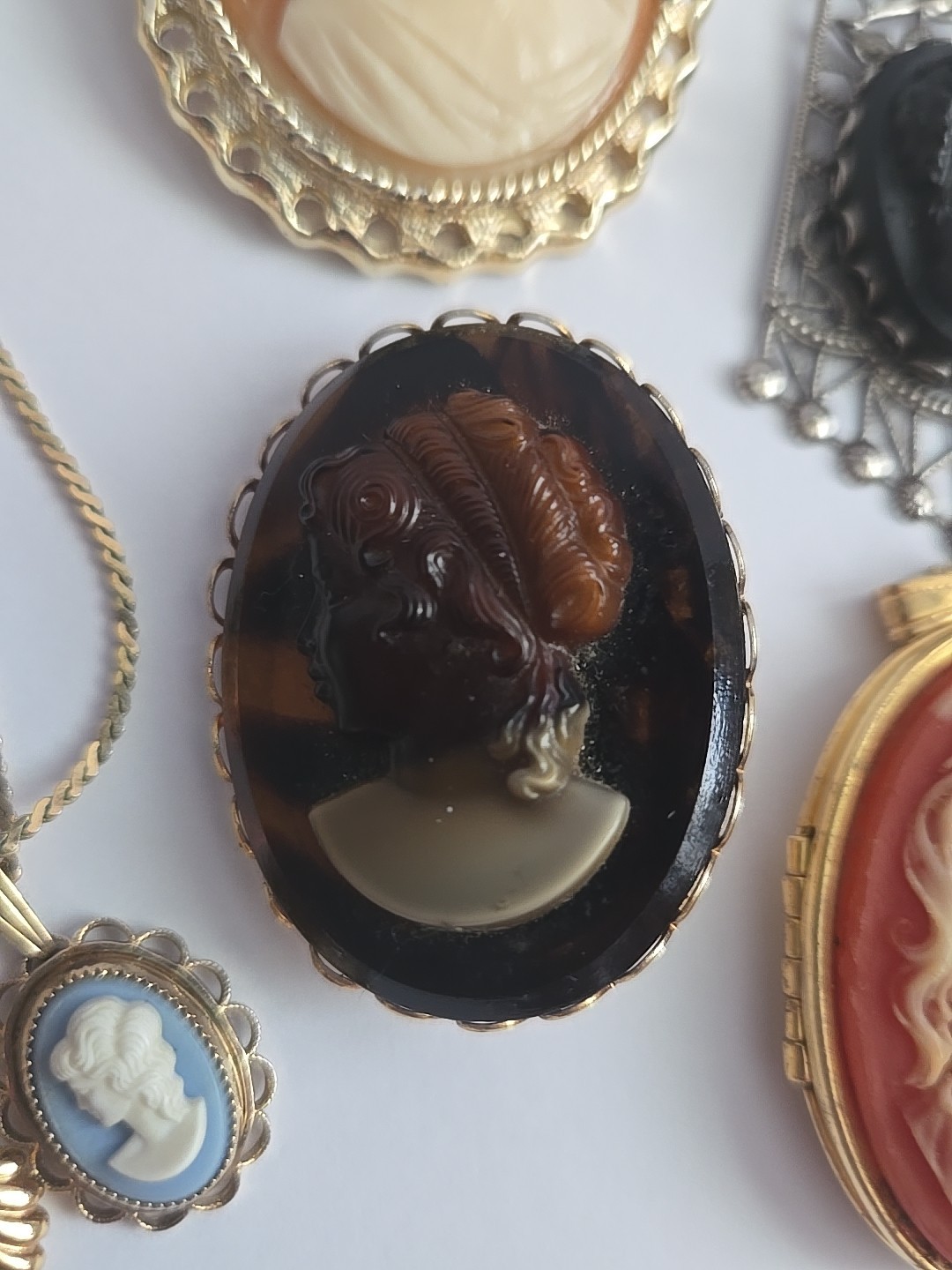 Vtg Modern Resin Cameo Pins Brooch Pendant Necklace Earrings Lot