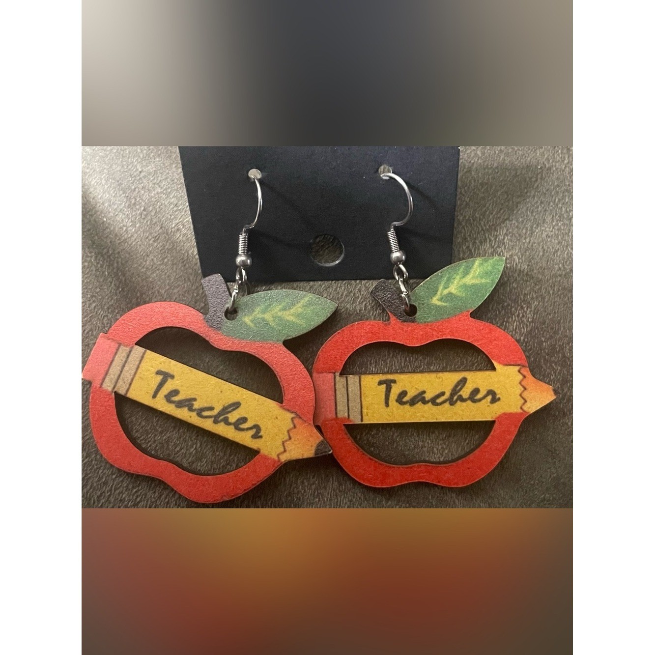 Source Unknown Red Apple ‘Teacher’ Pencil Earrings
