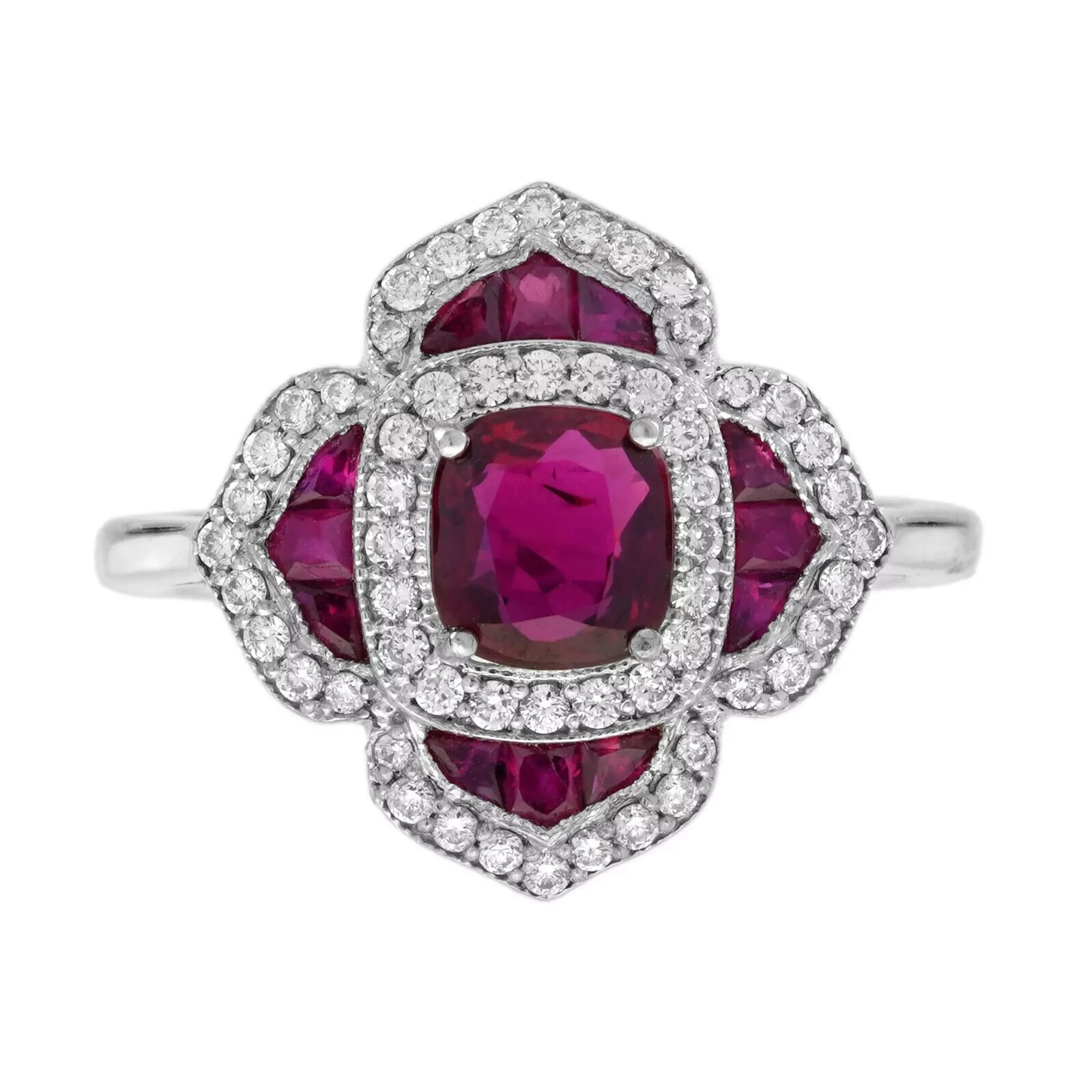 Art Deco Style 14K White Gold FN Lab Created Ruby Diamond Wedding Women’s Ring
