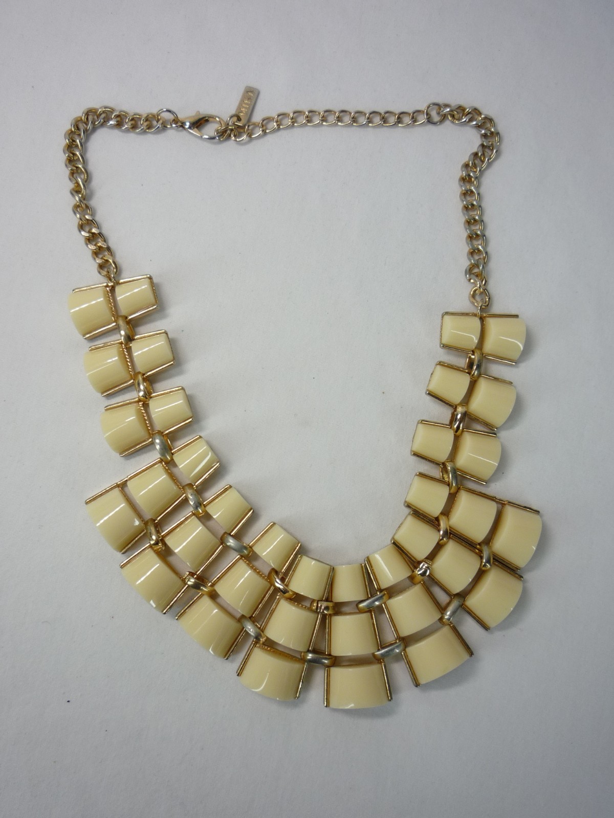 Mika Signed Statement Modernist Necklace Gold Tone USA Seller