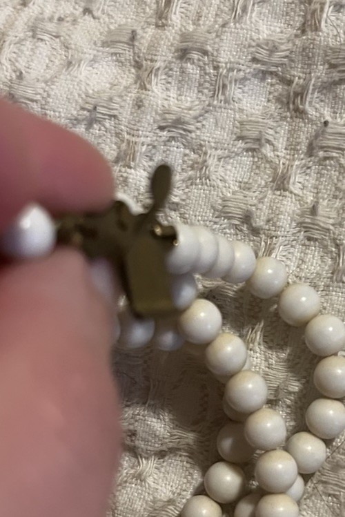 Vintage Costume Jewelry Set Bracelet Clip On Earrings White Beaded Japan Retro