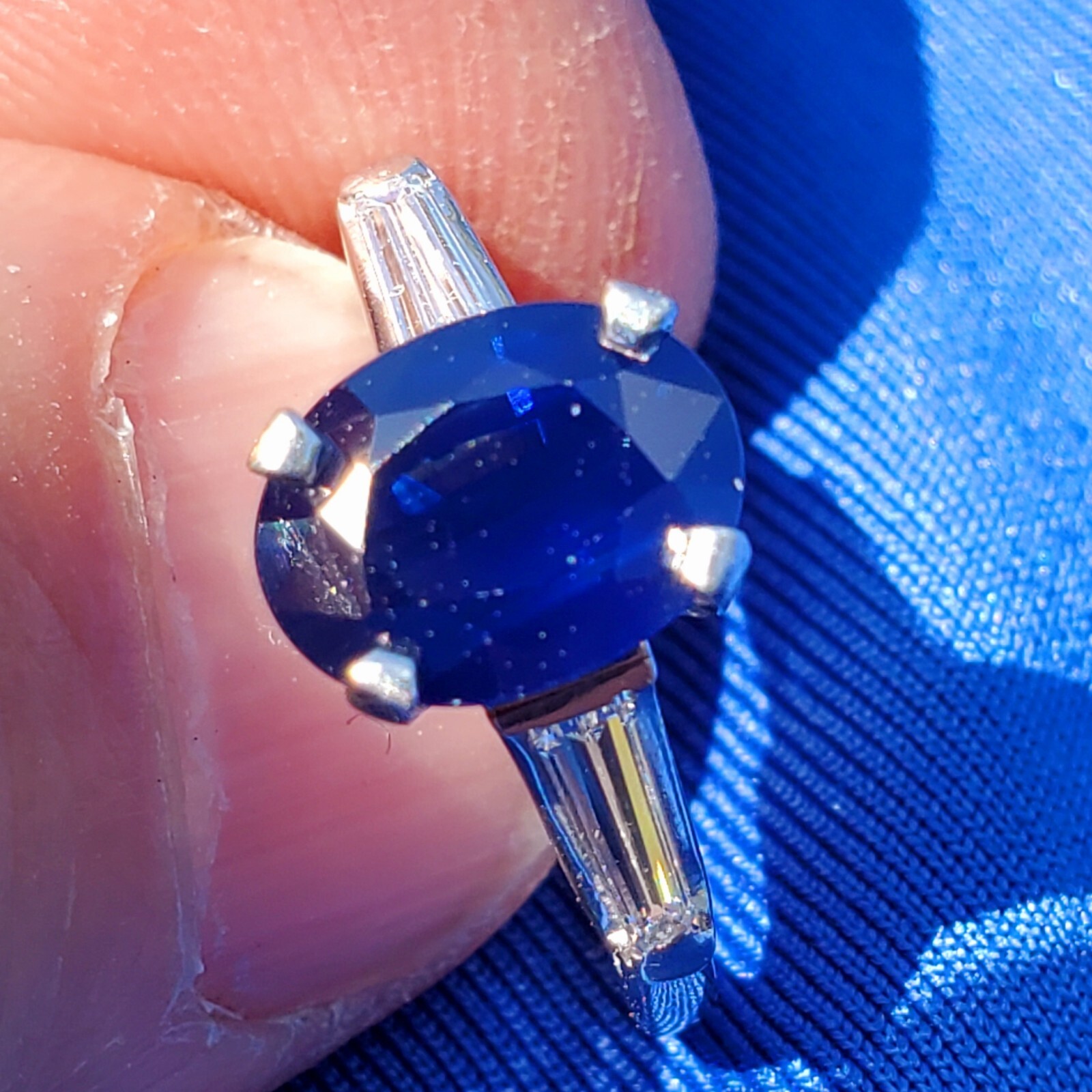 EARTH MINED SAPPHIRE DIAMOND Deco Engagement Ring Vintage PLATINUM Solitaire 3CT