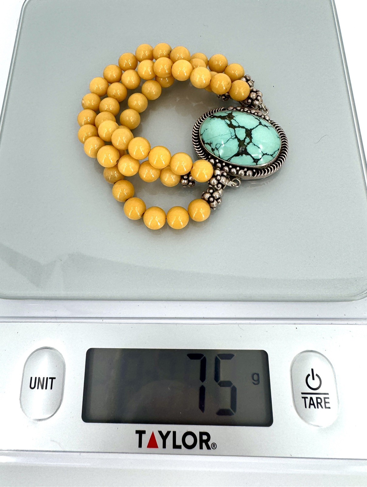 Vintage Turquoise Yellow Jasper And Sterling Silver Statement Bracelet