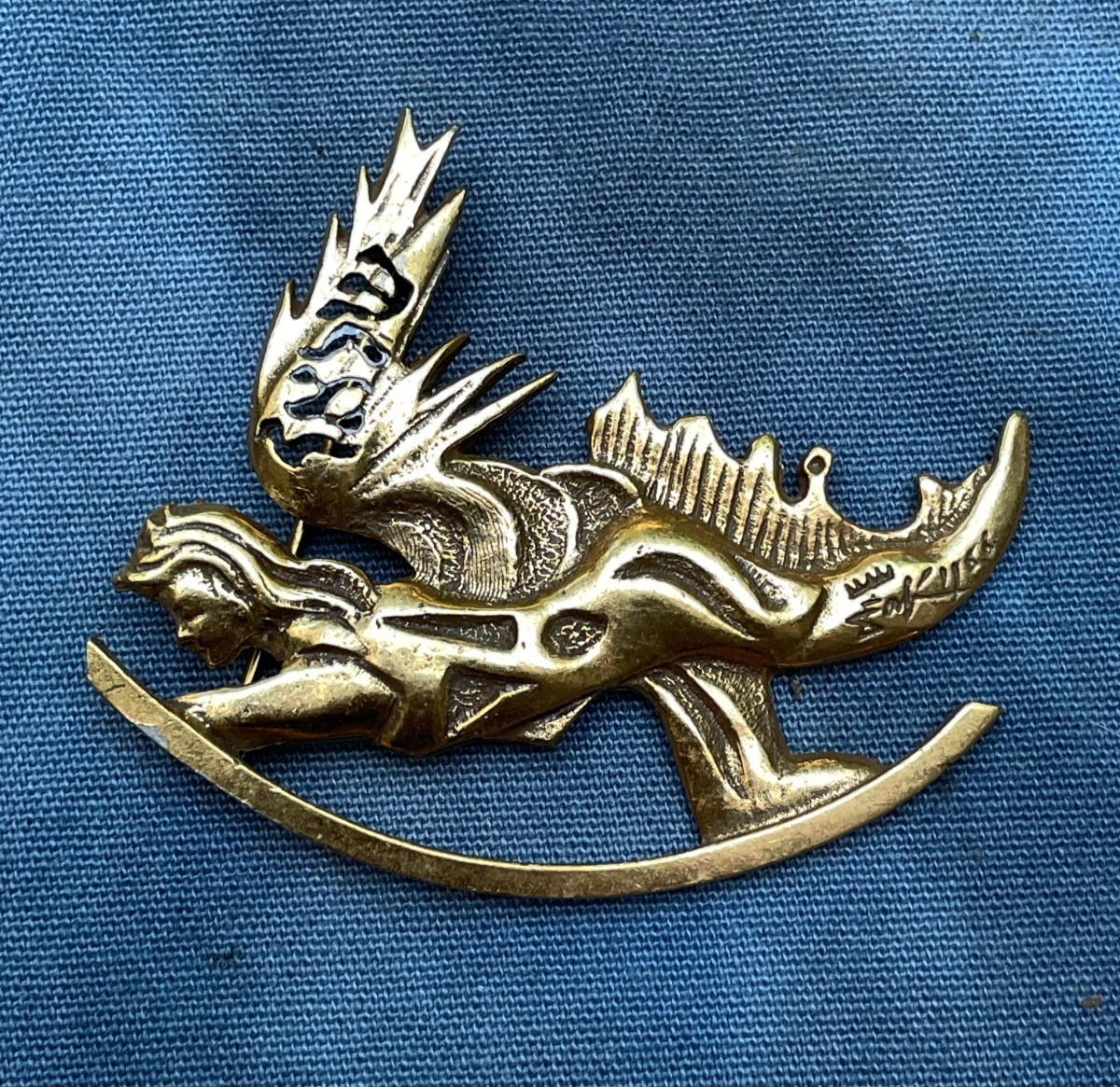 Salvador Dali 1966 Vintage Gold Plate Winged Angel Brooch Pin Wearable Art
