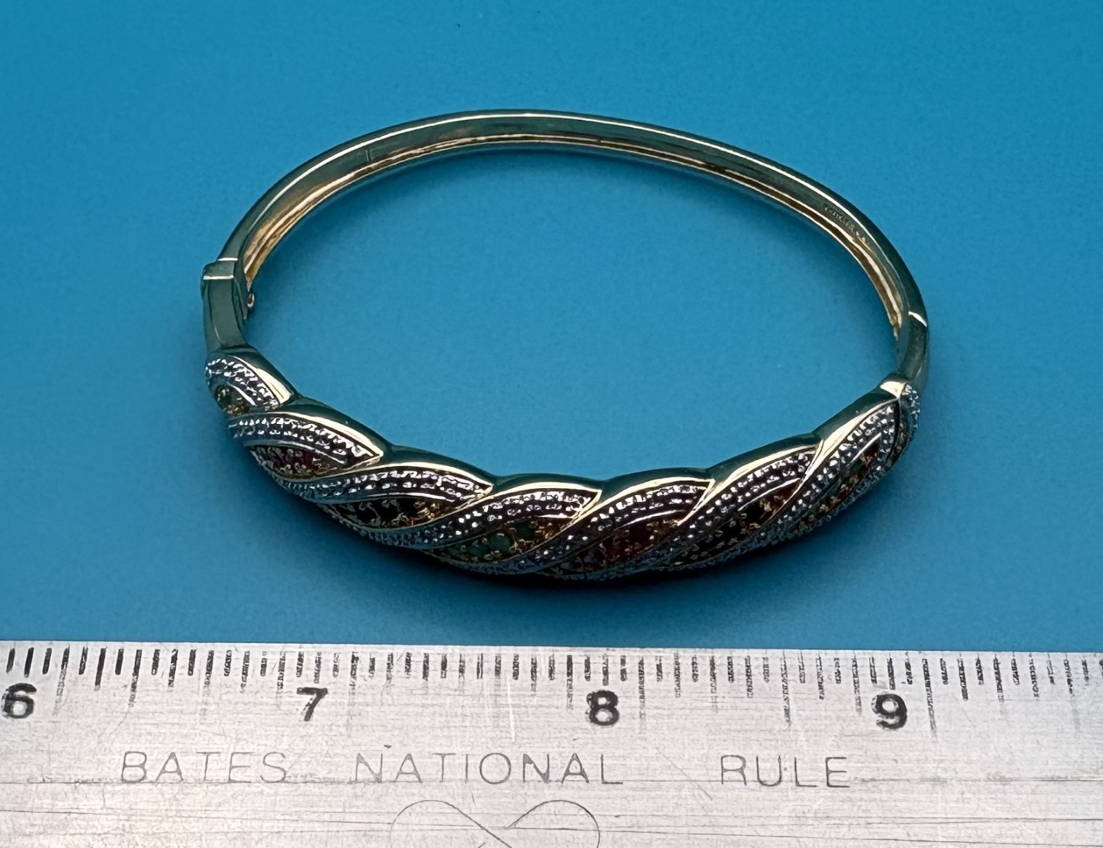 Vintage Vermeil Gold Over Sterling Multi-Gemstone Braided Ribbon Bangle 7″