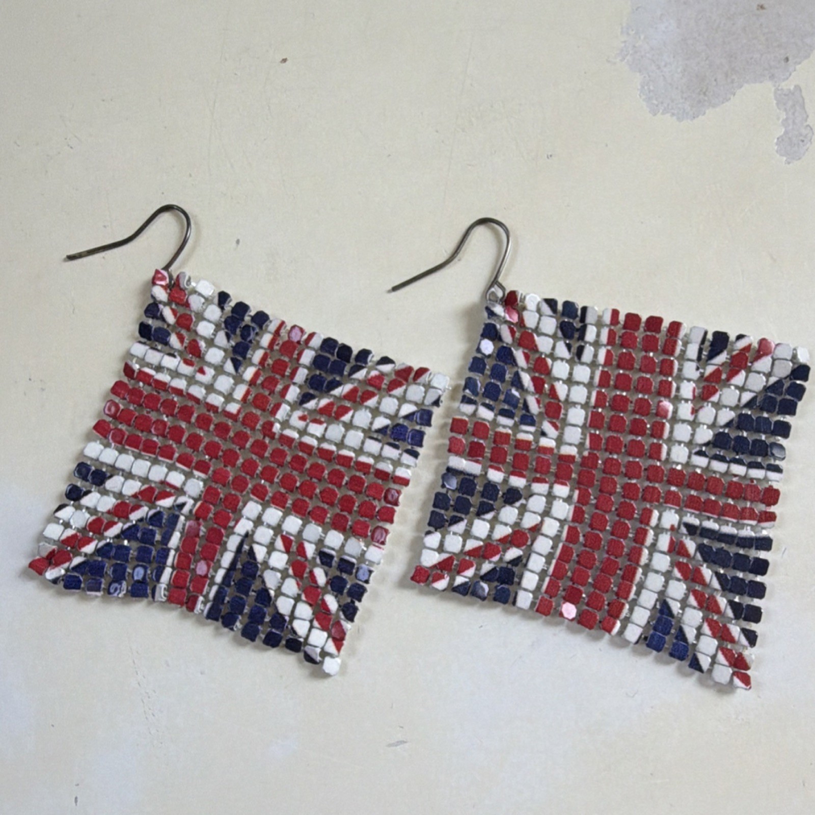 United Kingdom Flag, Union Flag, Union Jack, Mesh Material, Dangle Earrings