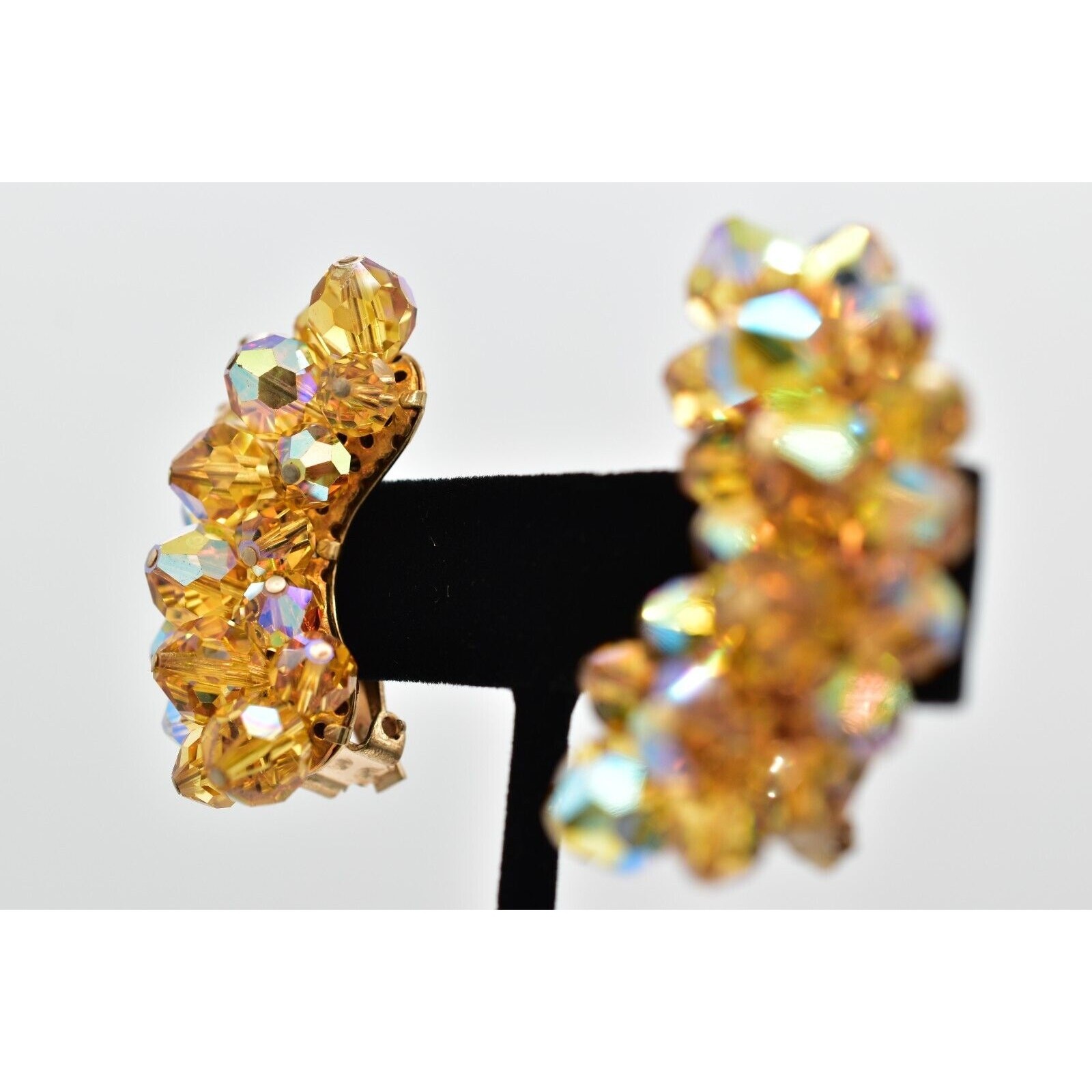 Laguna Vintage Clip On Crystal Earrings Citrine Climber Glam Signed 1950s A24