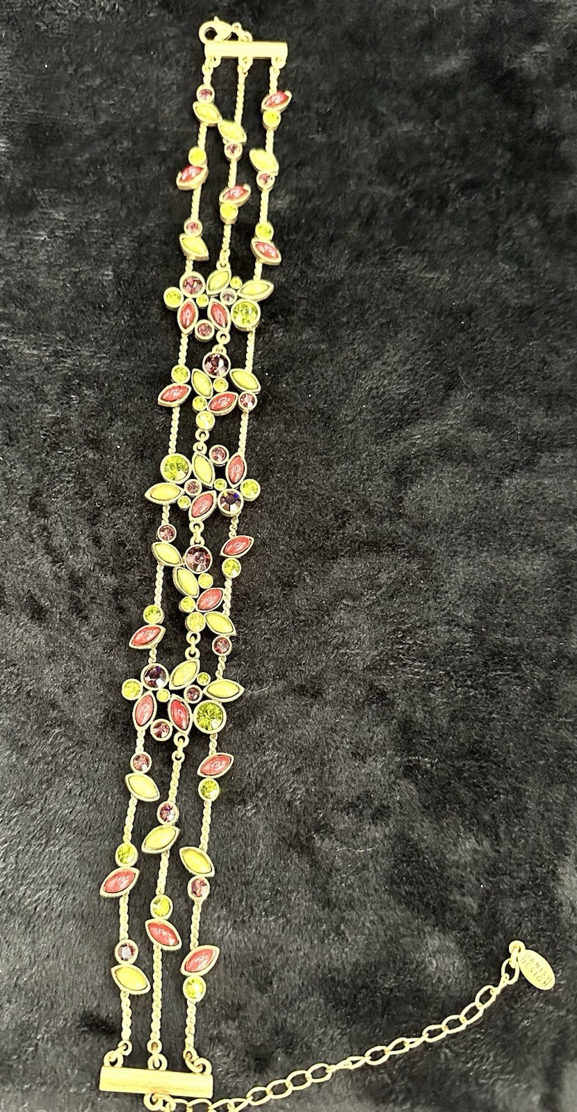Vintage Pilgrim Danish Design Triple Chain Brass Choker Necklace w/Red Stones