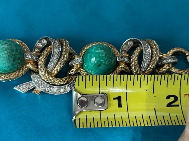MARCEL BOUCHER TURQUOISE ART GLASS CABOCHONS & RHINESTONE BRACELET SIGNED/NUMBER