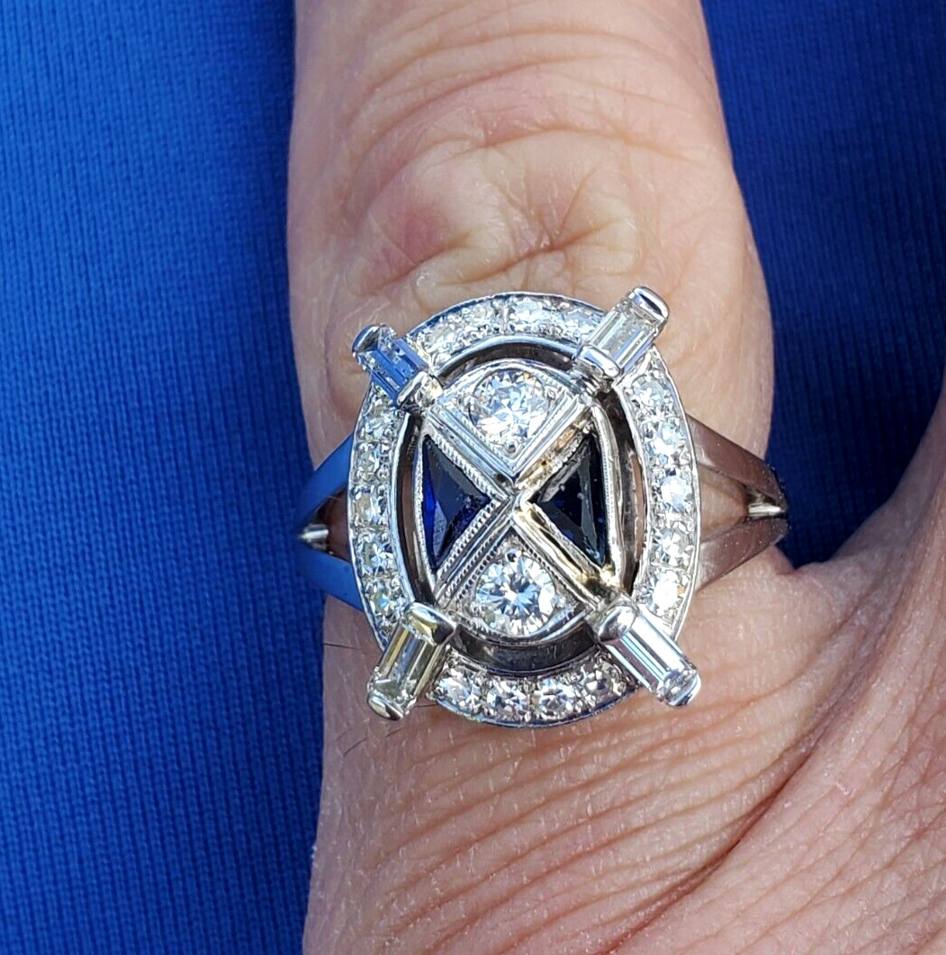 Original EARTH MINED DIAMOND Deco Sapphire Engagement Ring Vintage 18K GOLD
